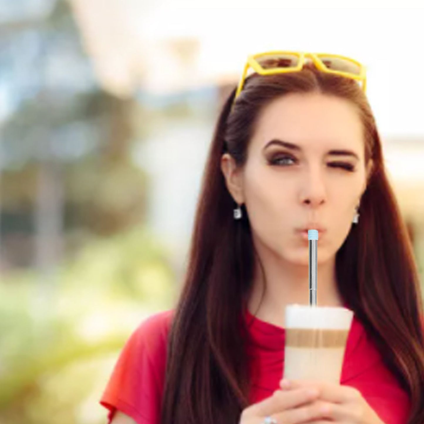 304 Stainless Steel Collapsible Straw Portable Foldable Drinking Straw Durable and Light for Coffee and DrinksBlue