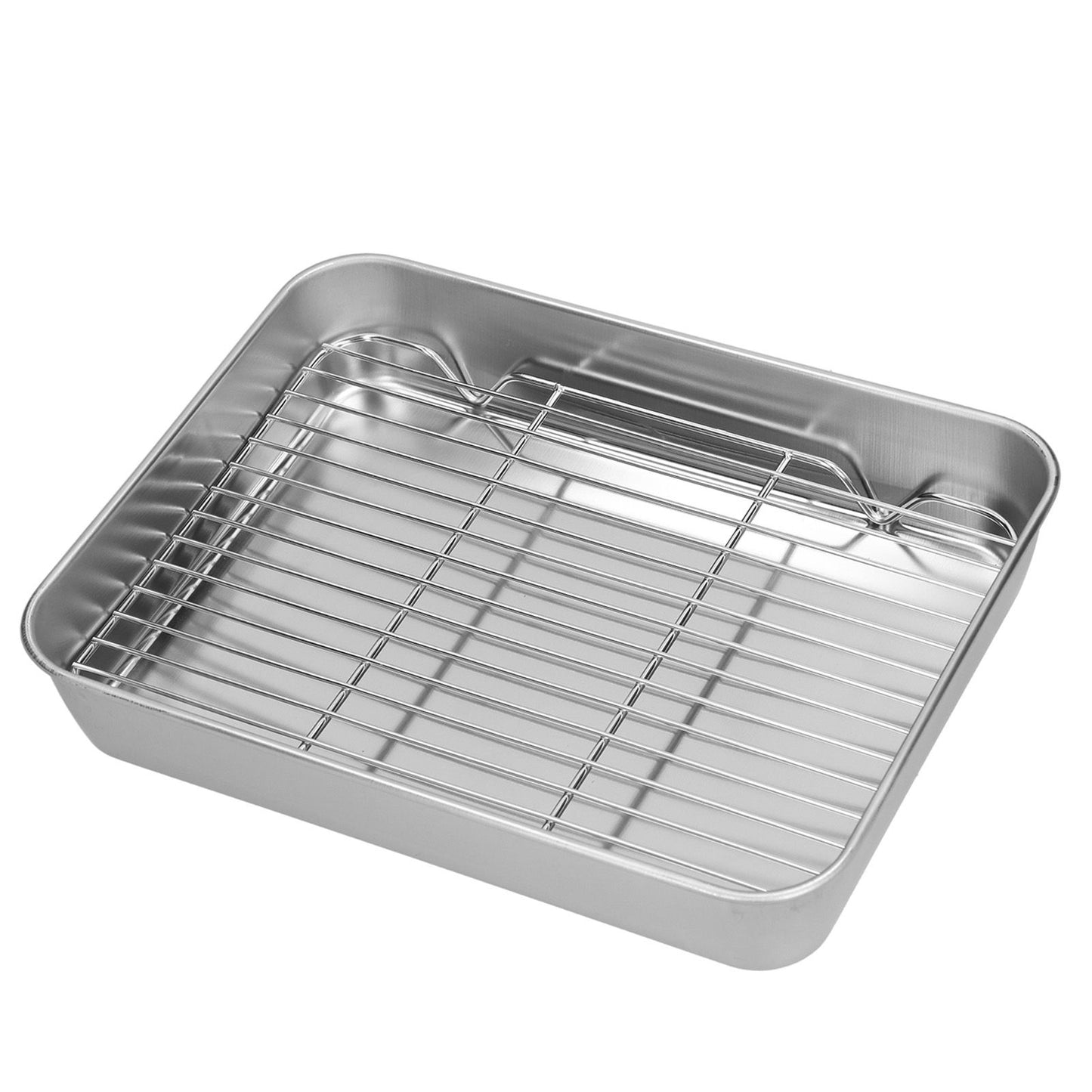 Roasting Pan and Rack Set Stainless Steel Easy Clean Rectangular Roaster with Rack for Cooking Baking26.5x20.5x5cm / 10.4x8.1x2.0in