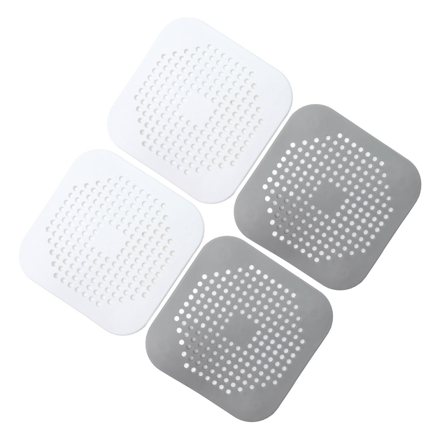 4 Pcs Drain Hair Catcher Square TPR Shower Hair Stopper with Suction Cup for Bathroom Bathtub Kitchen Grey and White