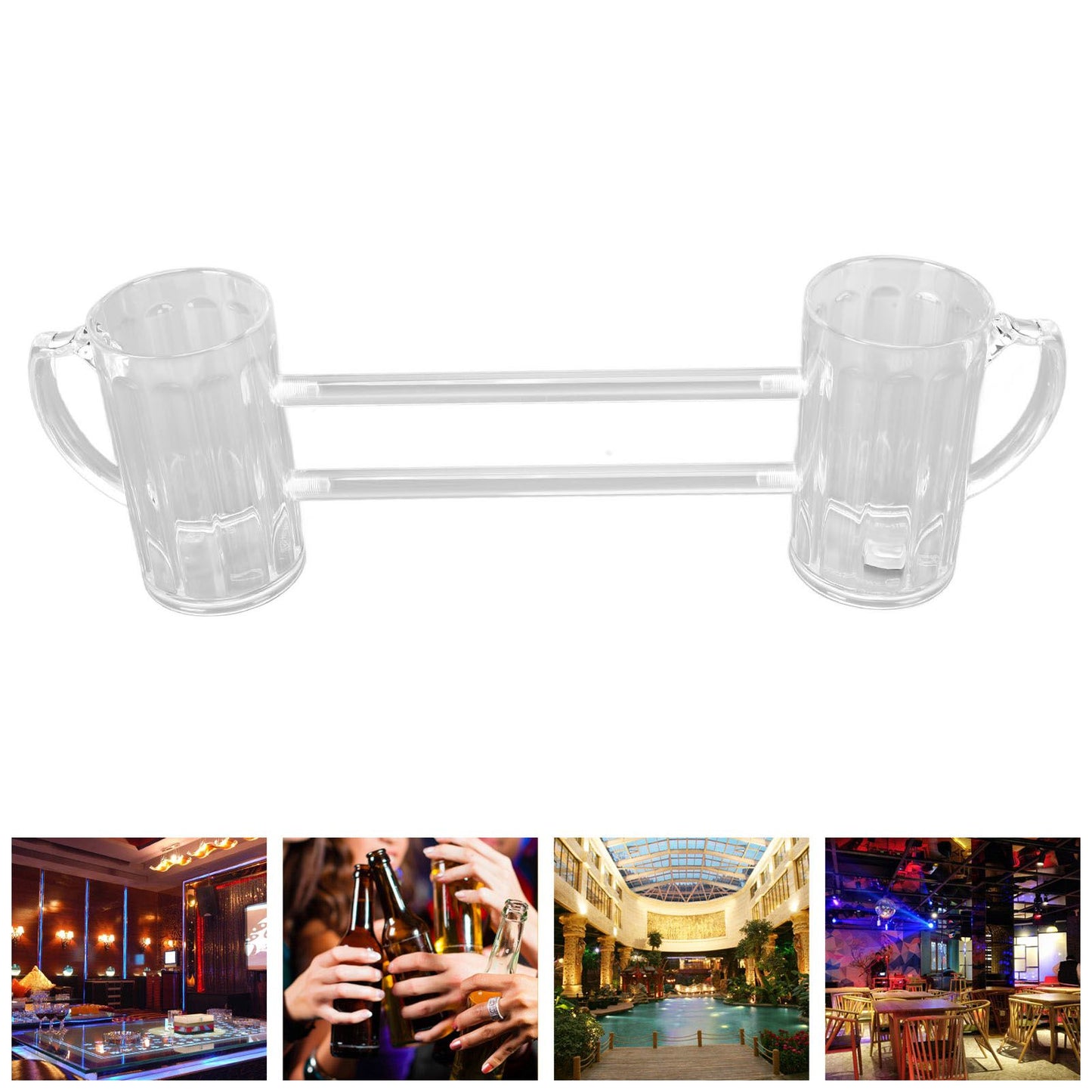 Beer Mug Siamese Anti Drop Exquisite Ergonomics Handle Glass Beer Stein with Connection Tubes for KTV Bar Home Parties