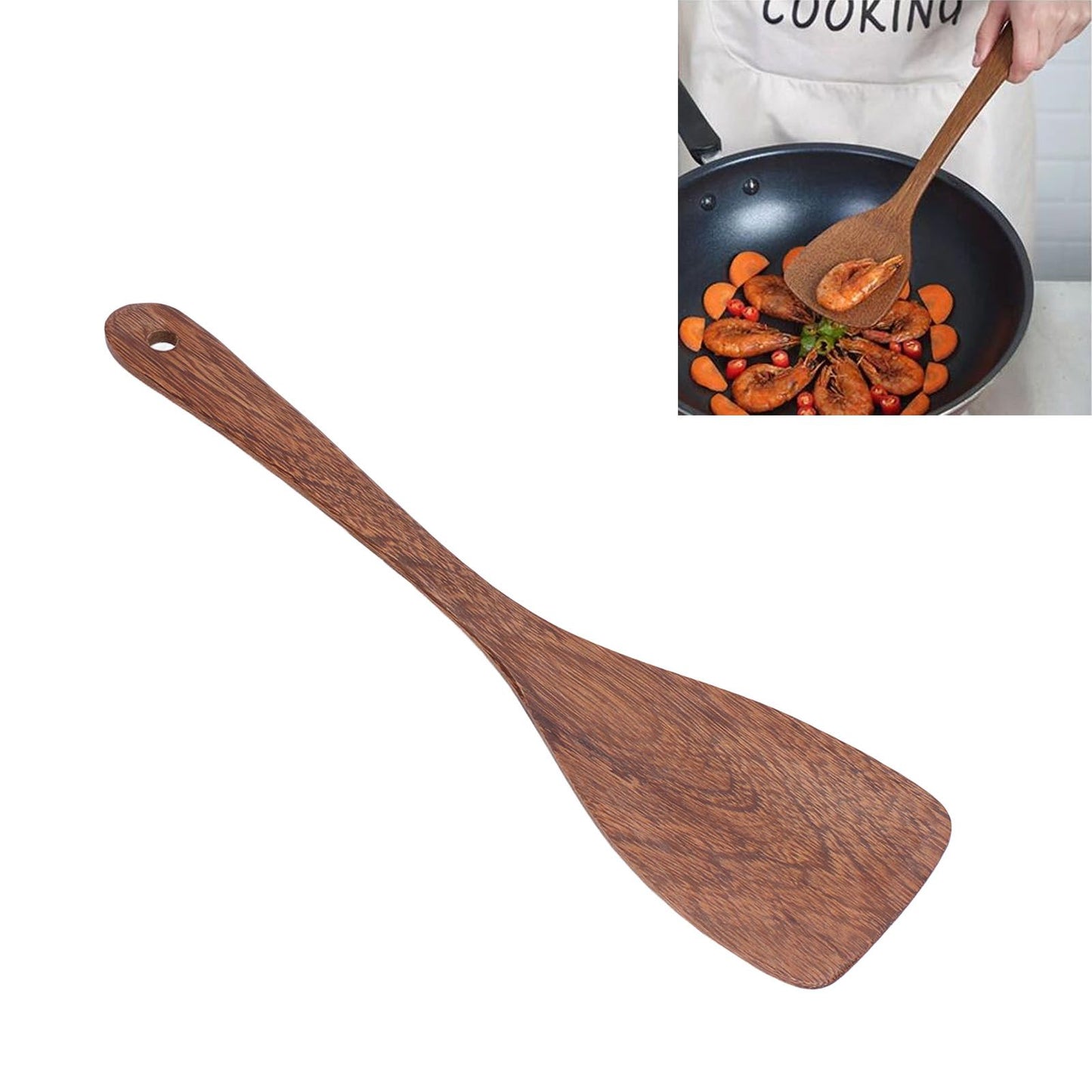 Natural Wood Long Handle Spatula Frying Spatula Round Hole Wall Mounted Kitchen UtensilOblique Spatula