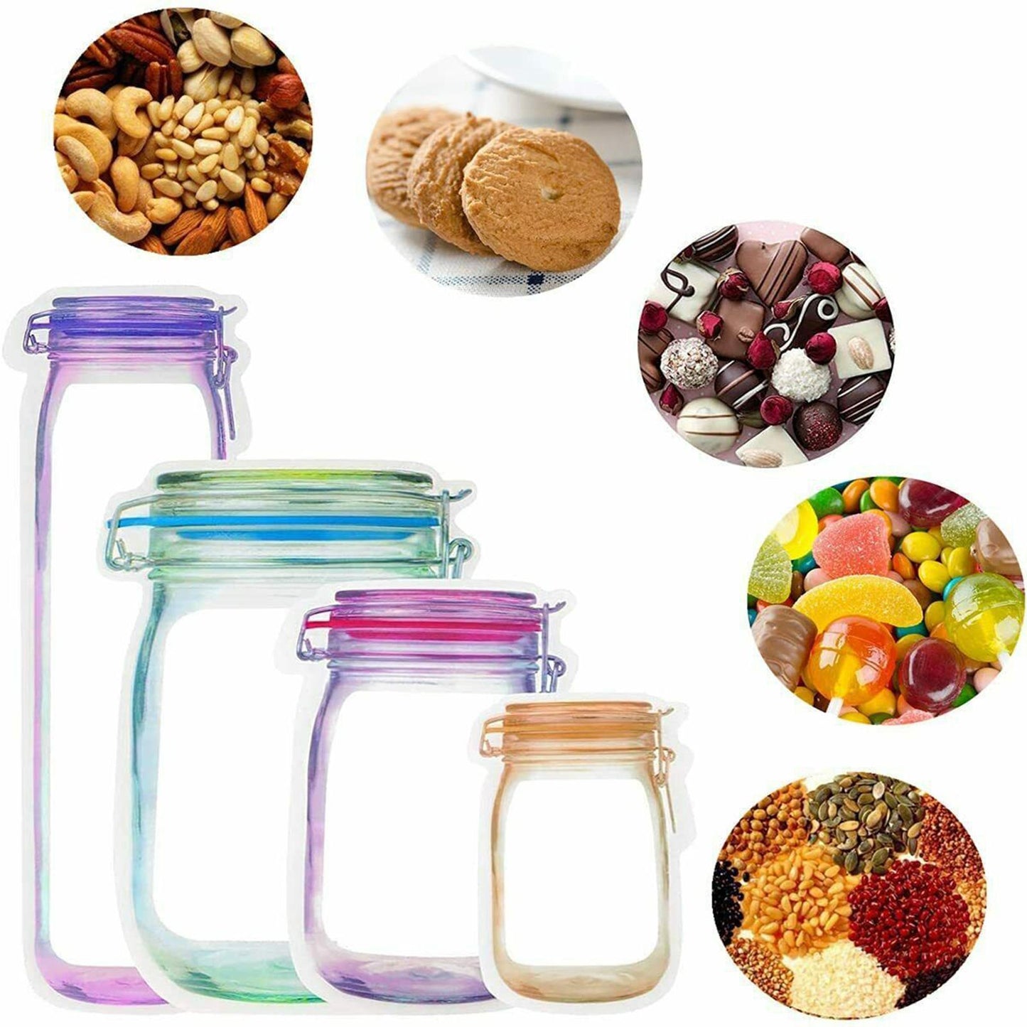 40Pcs Reusable Food Storage Bags Good Leakproofness Large Capacity Zipper Design Portable Snack Packaging Bag for Home