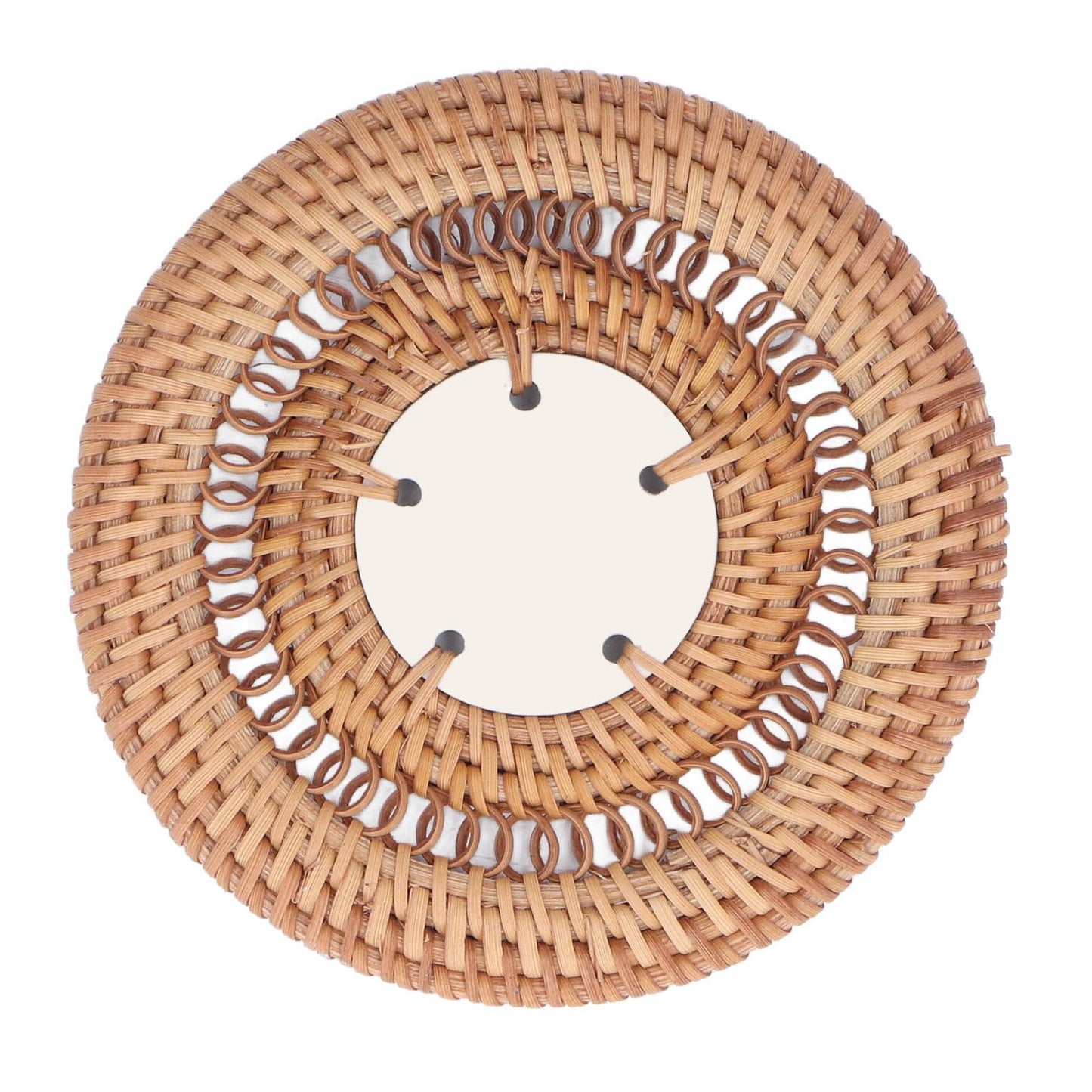 Blue and White Porcelain Coaster Round Woven Rattan Blue White Porcelain Cup Holder for Basil Cups Rattan Cups10cm/3.9in