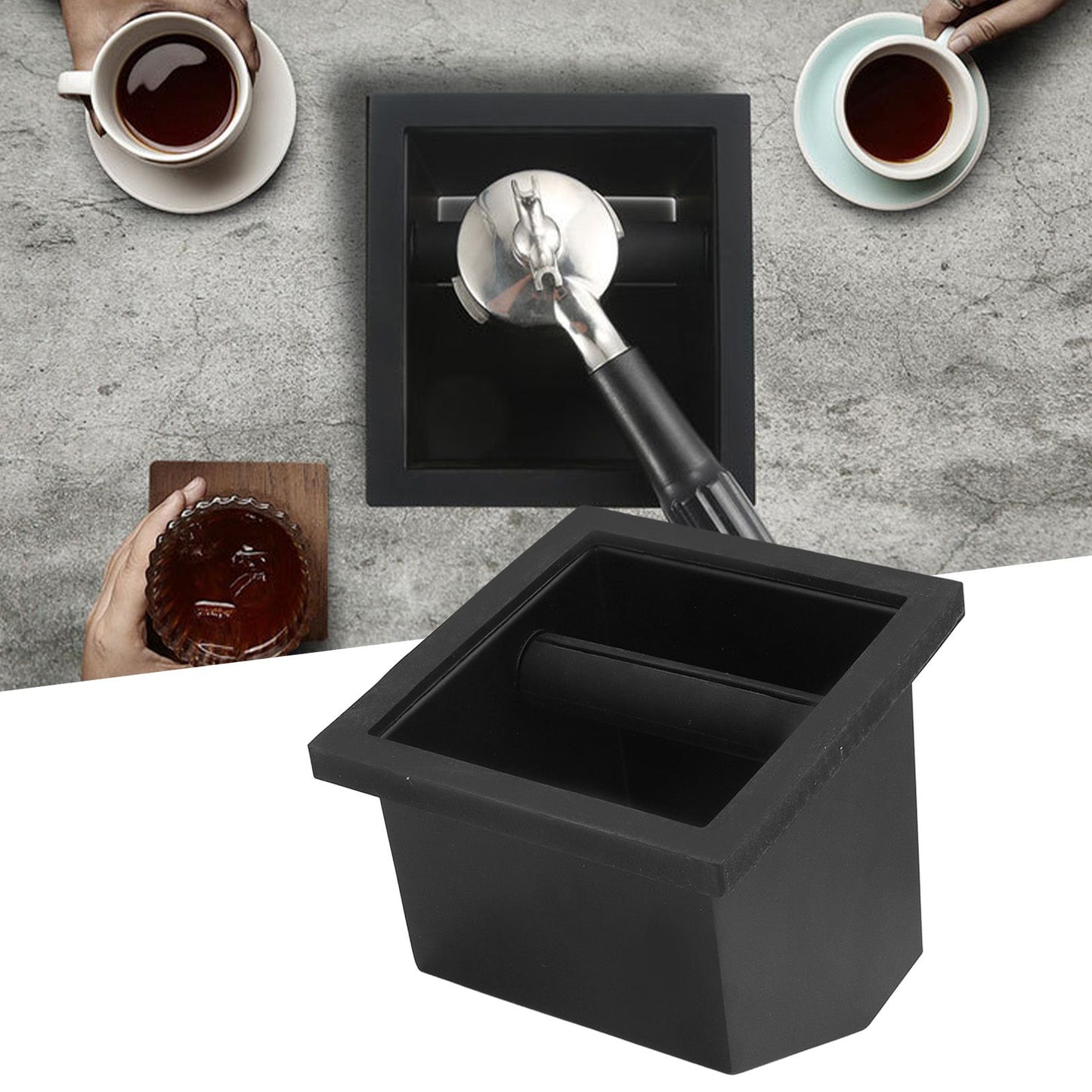 Coffee Knock Box Grounds Disposal Bin Bottomless Embedded Oblique Mouth Stainless Steel