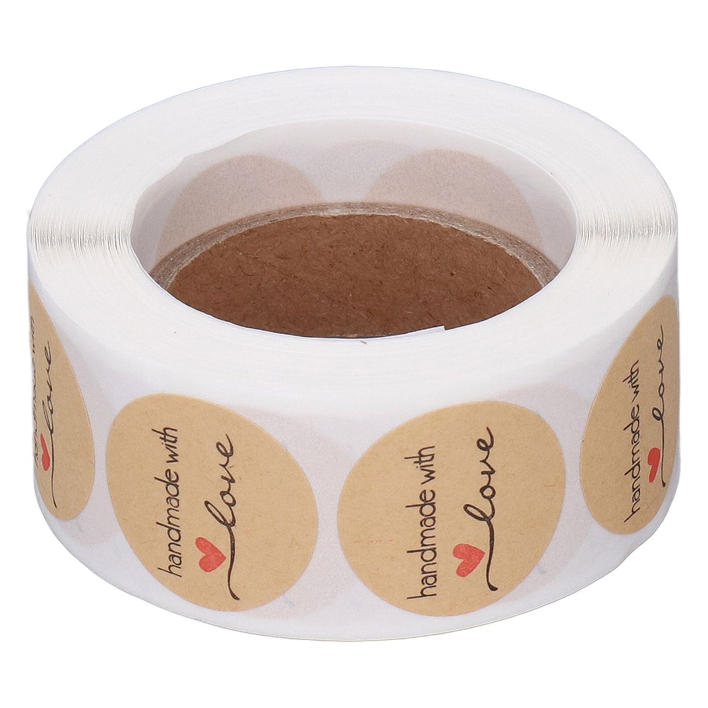1 Roll Kraft Paper Stickers Handmade with Love Design Cute Heart Stationery Label Stickers for Food Labeling