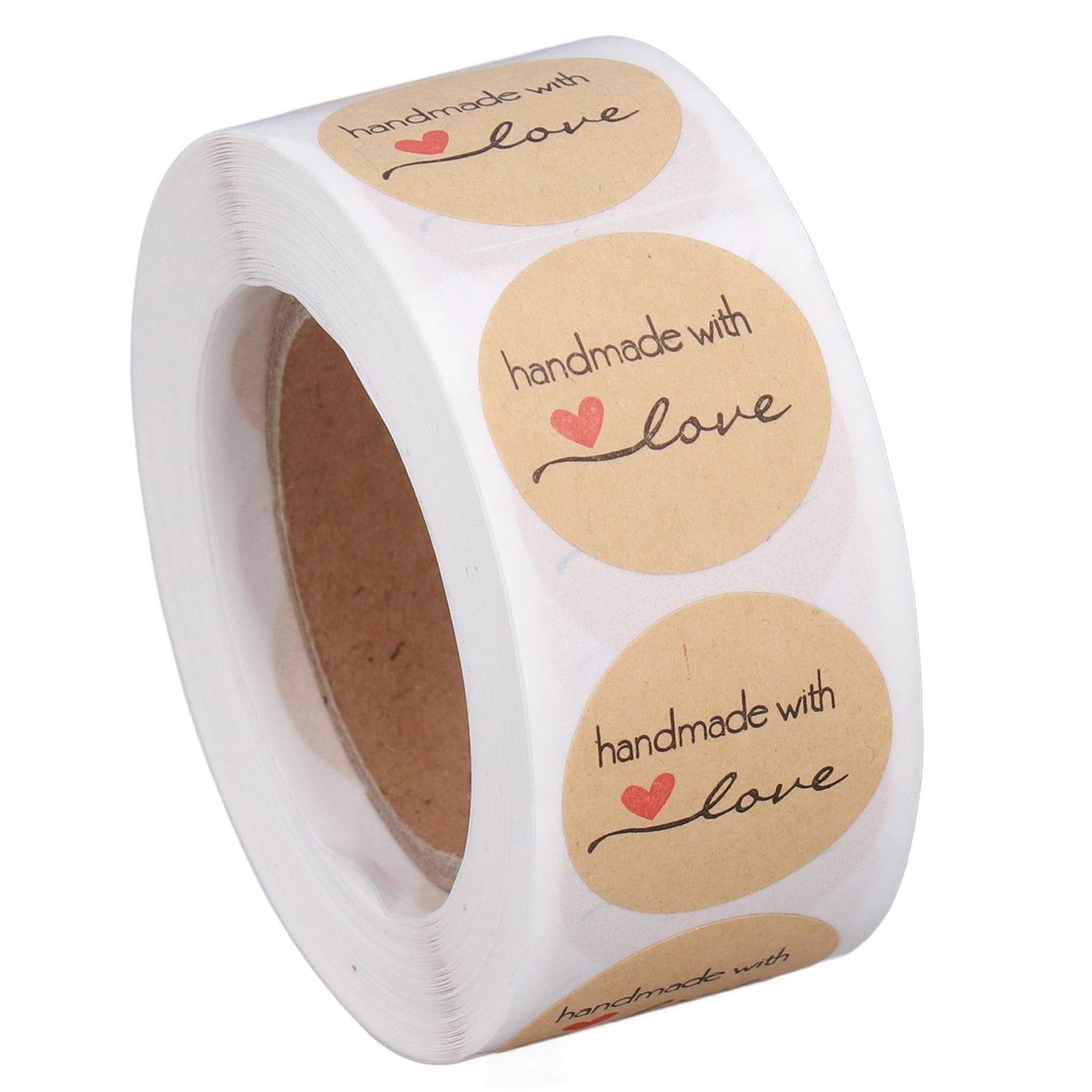 1 Roll Kraft Paper Stickers Handmade with Love Design Cute Heart Stationery Label Stickers for Food Labeling