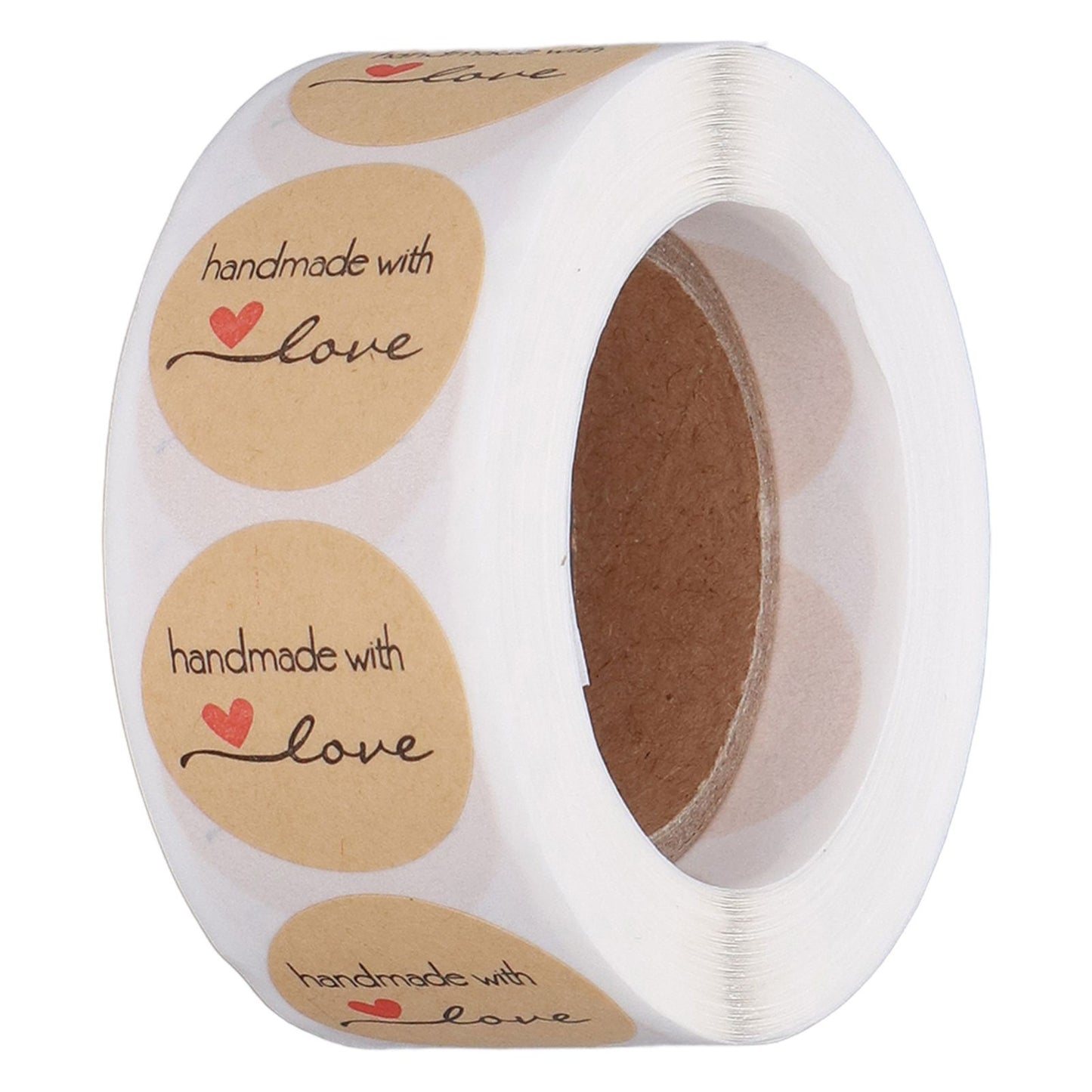 1 Roll Kraft Paper Stickers Handmade with Love Design Cute Heart Stationery Label Stickers for Food Labeling