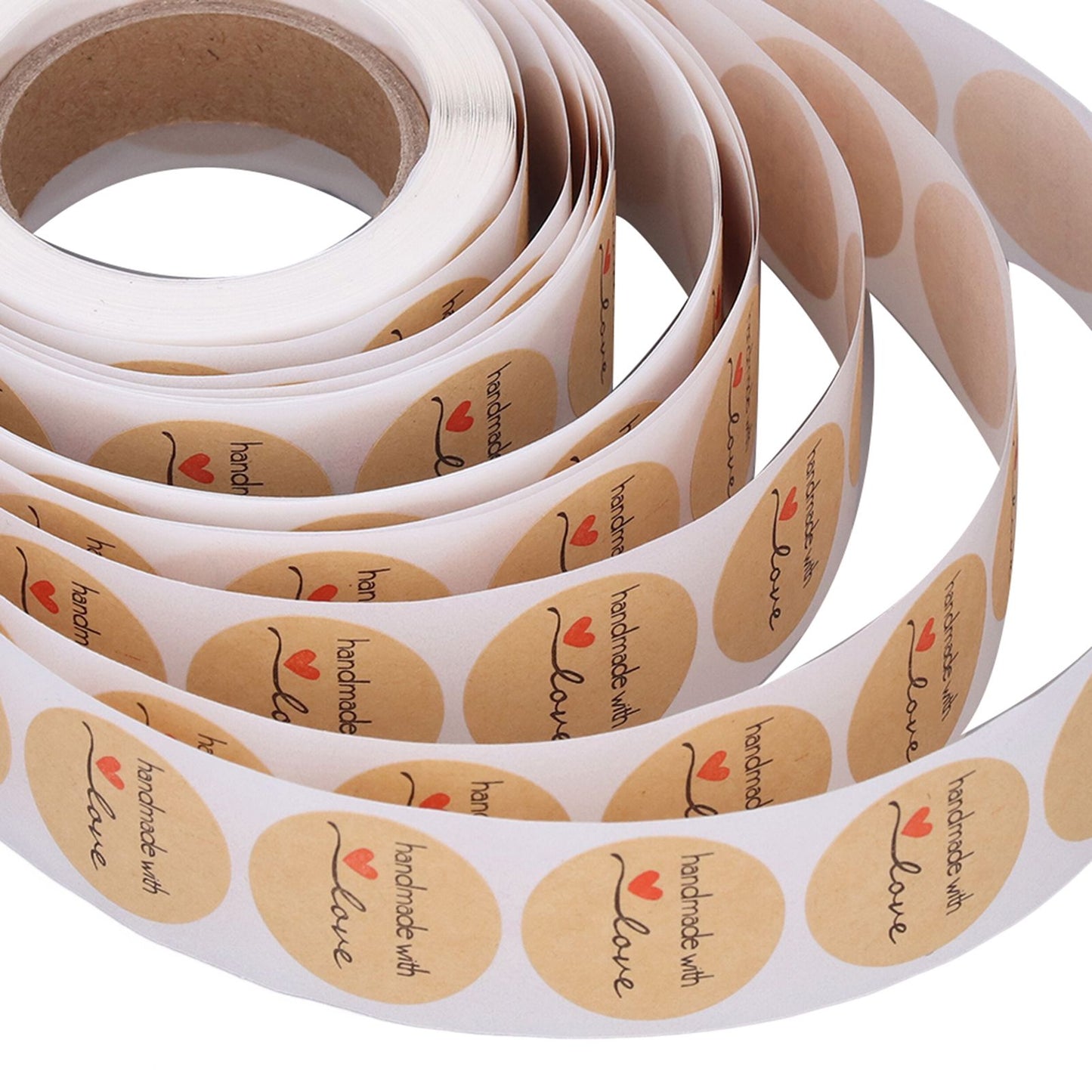 1 Roll Kraft Paper Stickers Handmade with Love Design Cute Heart Stationery Label Stickers for Food Labeling