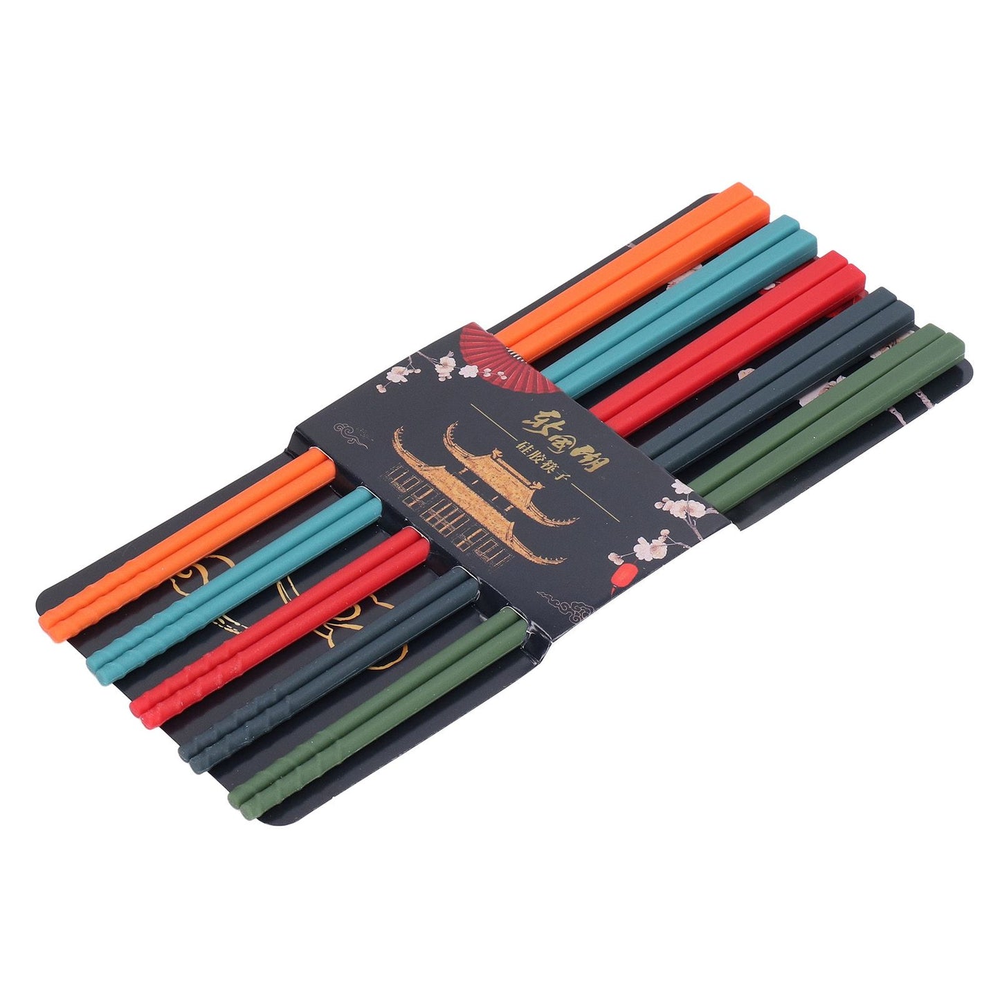 24cm 5 Color Chopsticks Set Silicone Stainless Steel Chopsticks Reusable Anti Slip Kitchen Tableware