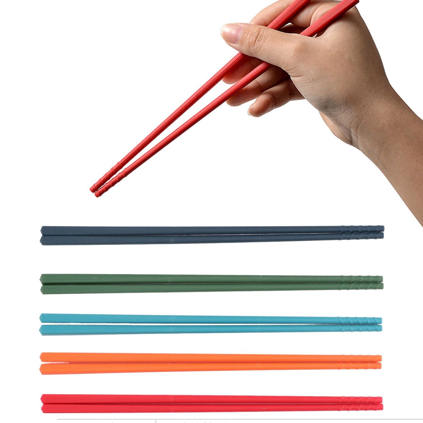 24cm 5 Color Chopsticks Set Silicone Stainless Steel Chopsticks Reusable Anti Slip Kitchen Tableware