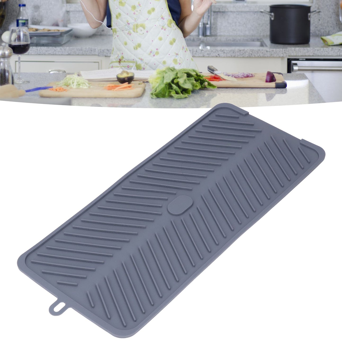 Silicone Dish Drying Mat Food Grade Silicone High Temperature Resistance Grey Dish Drainer Pad for Kitchen