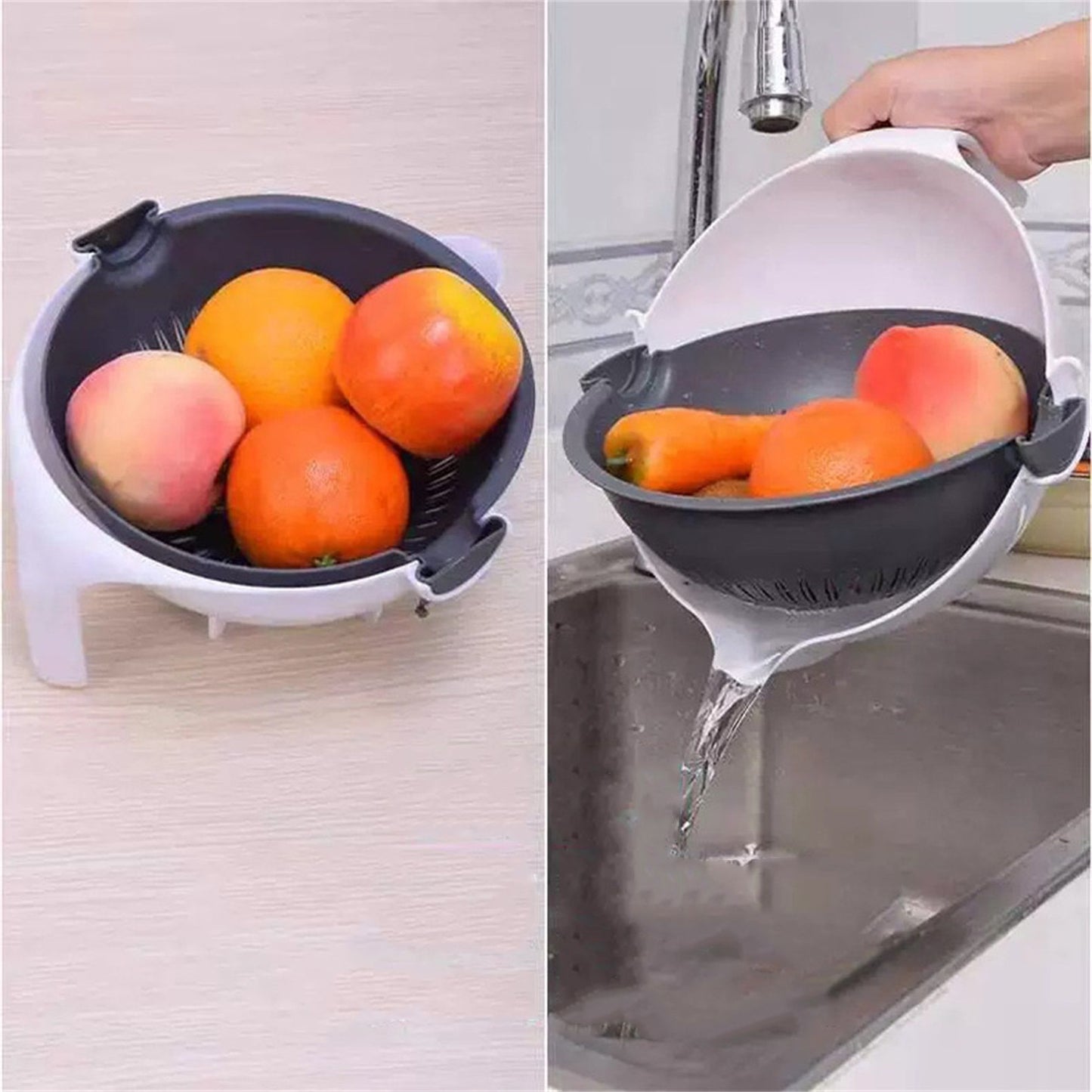 Multifunction Rotate Food Vegetable Cutter Chopper with Drain Basket Large Capacity Portable Kitchen Utensil