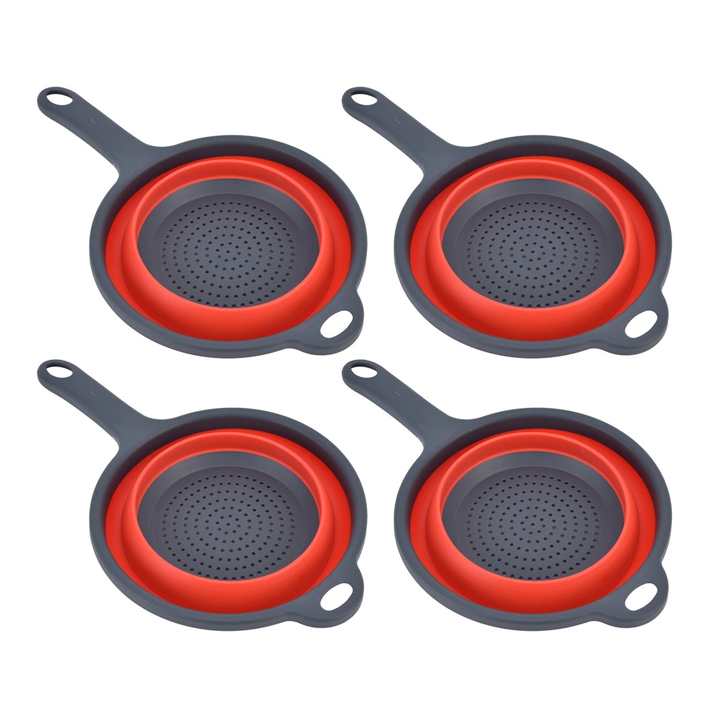 4PCS Collapsible Colander Strainer Round with Handle Hanging Hole for Pasta Vegetables FruitsRed