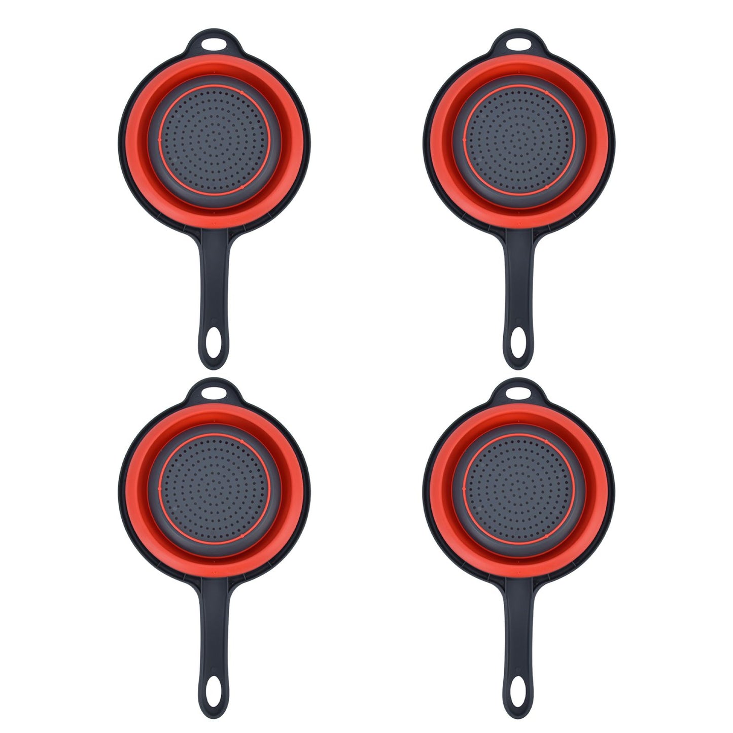 4PCS Collapsible Colander Strainer Round with Handle Hanging Hole for Pasta Vegetables FruitsRed