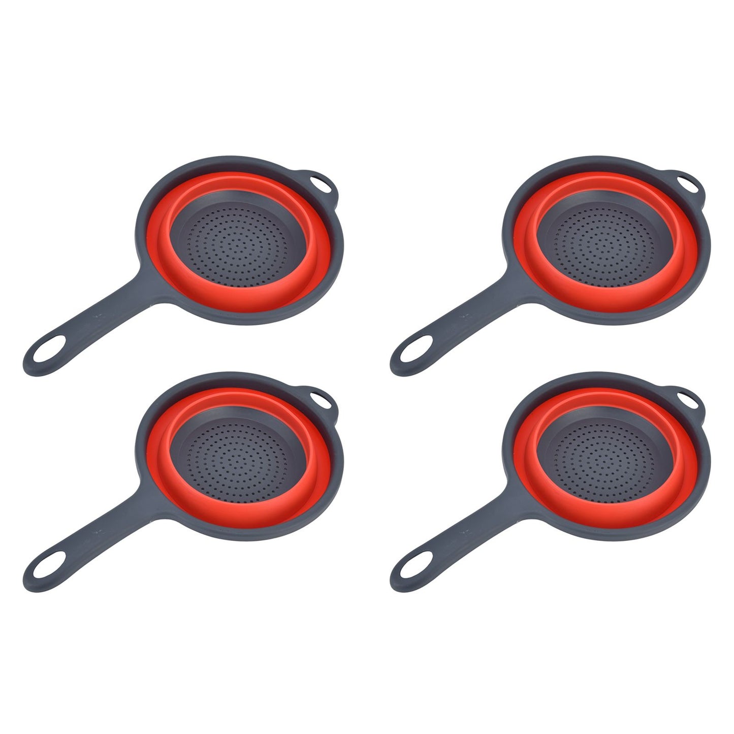 4PCS Collapsible Colander Strainer Round with Handle Hanging Hole for Pasta Vegetables FruitsRed