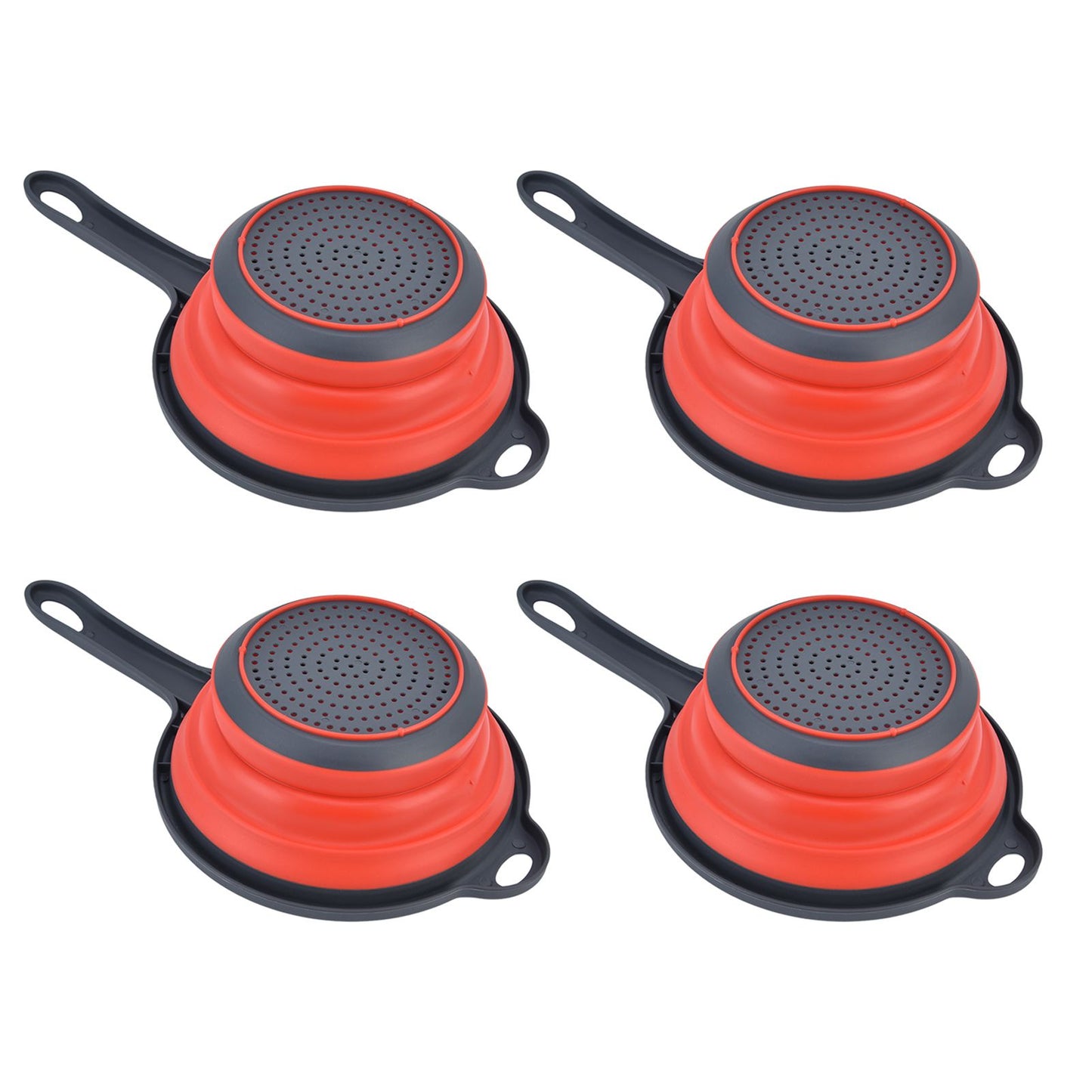 4PCS Collapsible Colander Strainer Round with Handle Hanging Hole for Pasta Vegetables FruitsRed