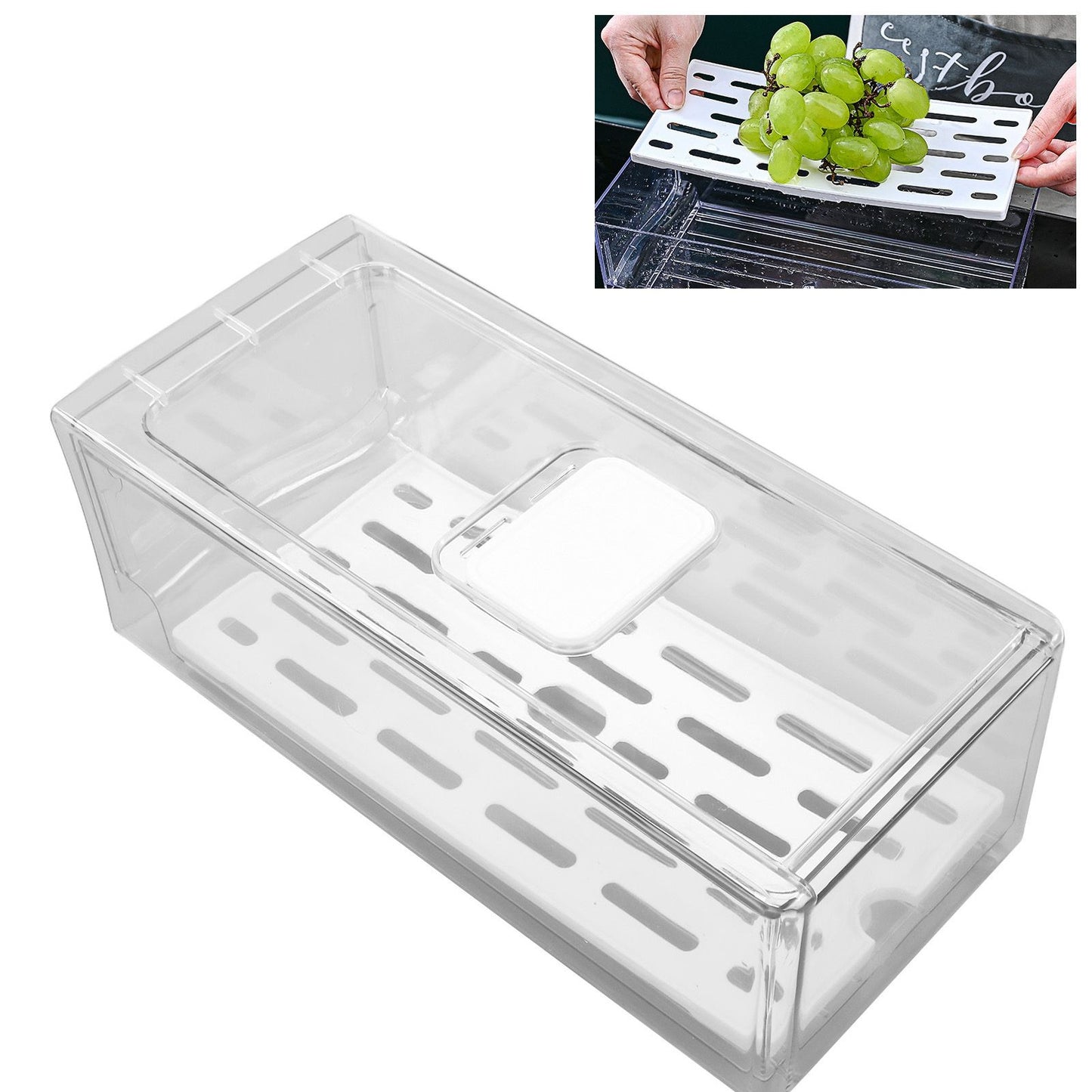 Refrigerator Storage Box Holder with Draining Plate Fruit Storage Container Preservation BoxS 11x14x30cm / 4.3x5.5x11.8in
