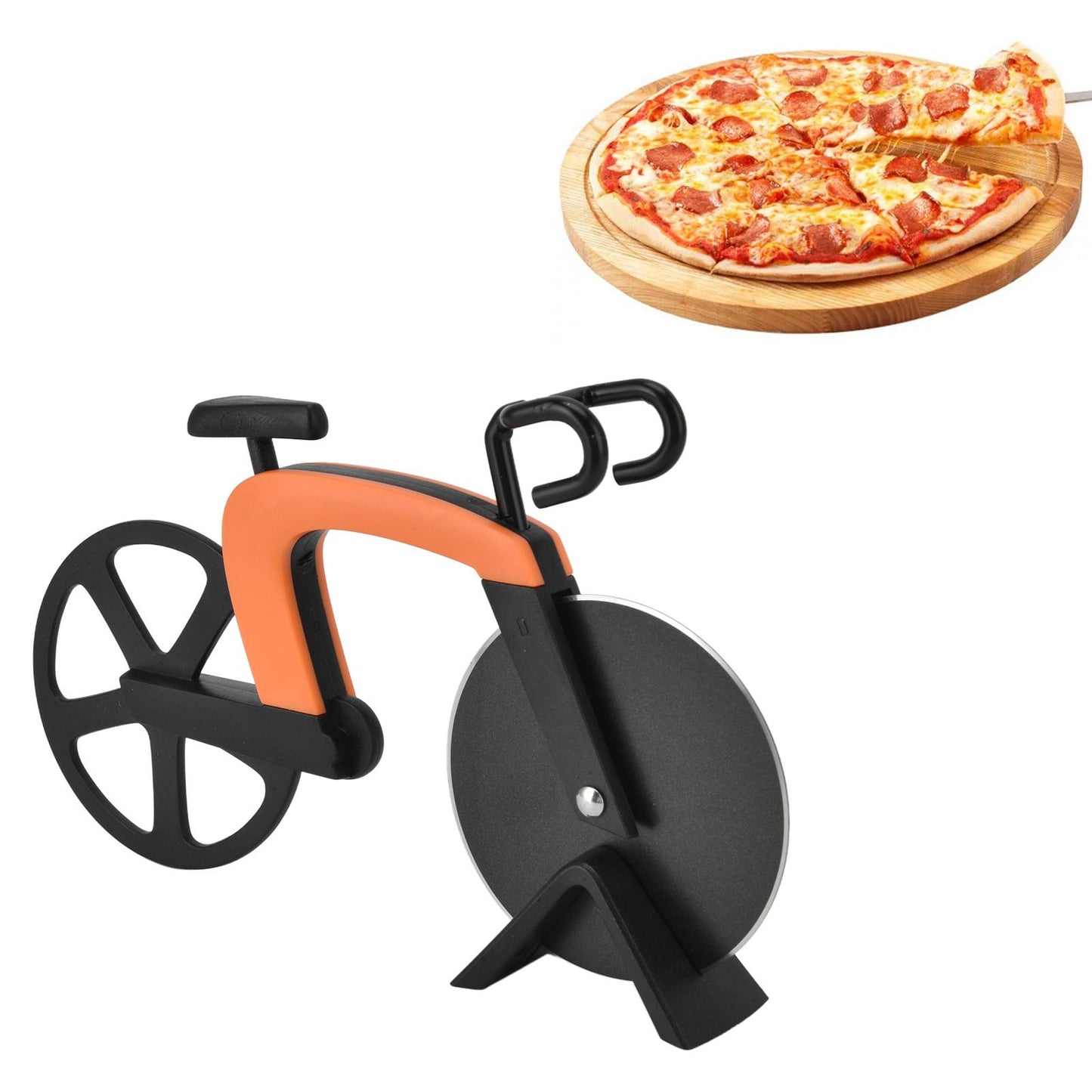 Bicycle Pizza Cutter Wheel Stainless Steel Bike Shape Pizza Knife Kitchen Pizza Cutting ToolOrange