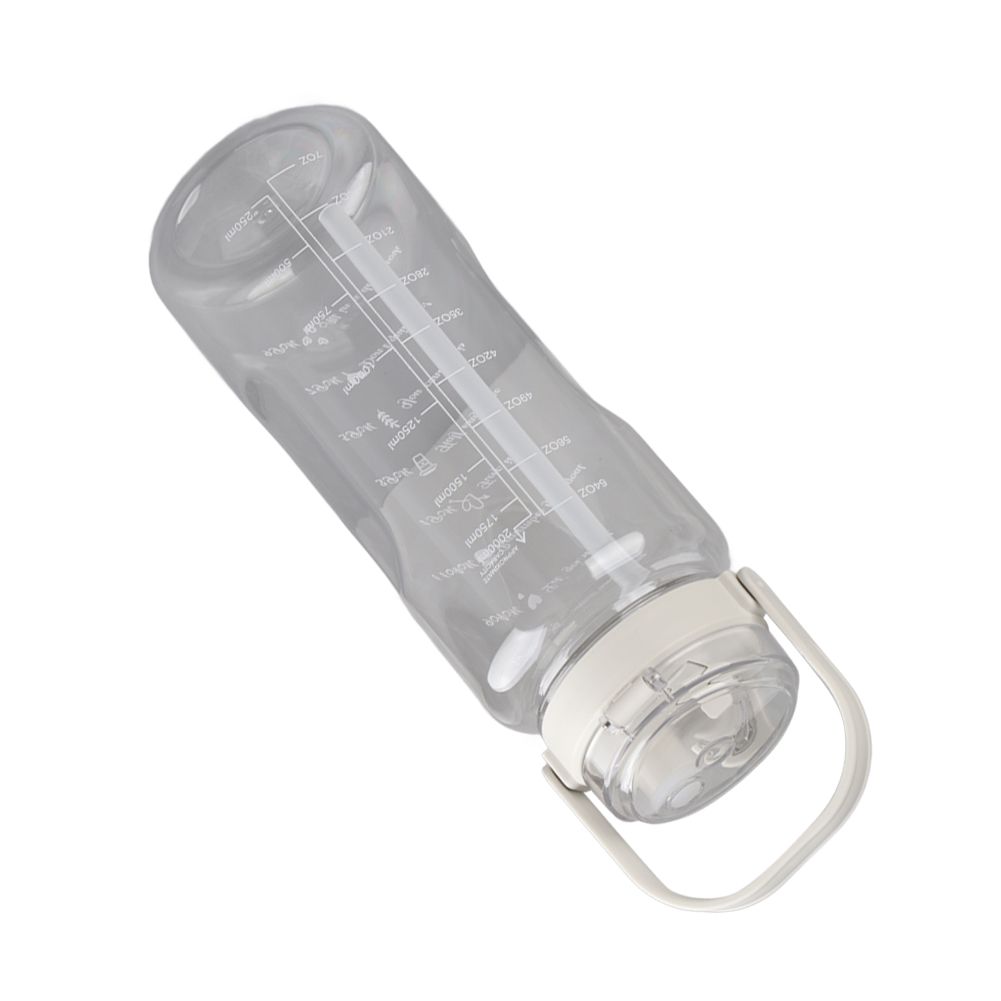 Large Water Bottle 2 Drinking Methods PC PP Material Clear Scale Portable Matte Large Water Jug with Straw for FitnessWhite 2000ml