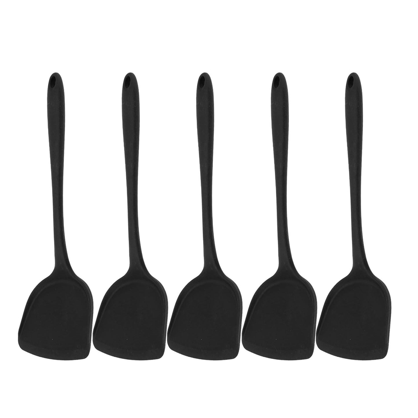 5Pcs Cooking Spatula with Hanging Hole Ergonomic Prevent Scalding Chinese Silicone Spatula for Kitchen Black
