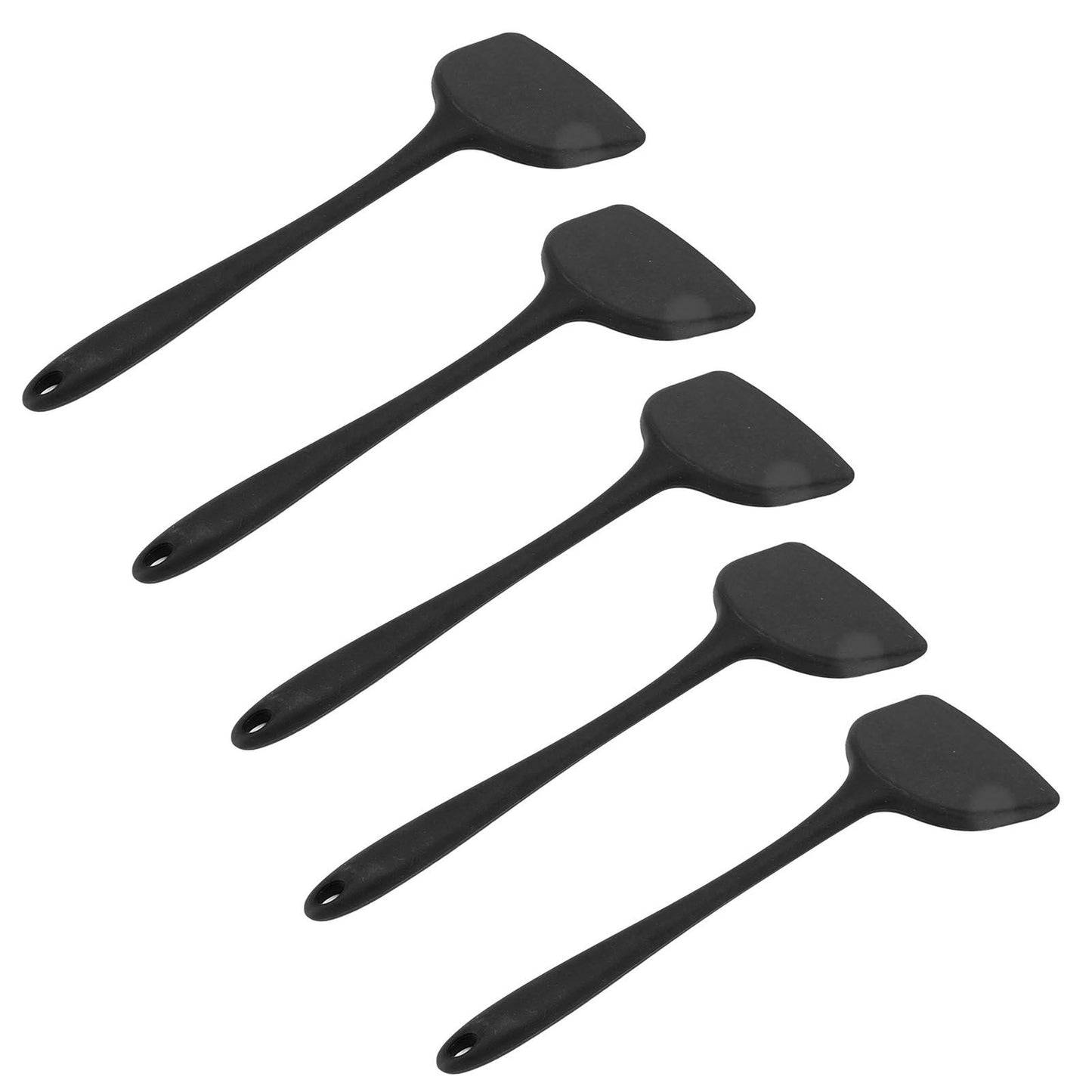 5Pcs Cooking Spatula with Hanging Hole Ergonomic Prevent Scalding Chinese Silicone Spatula for Kitchen Black