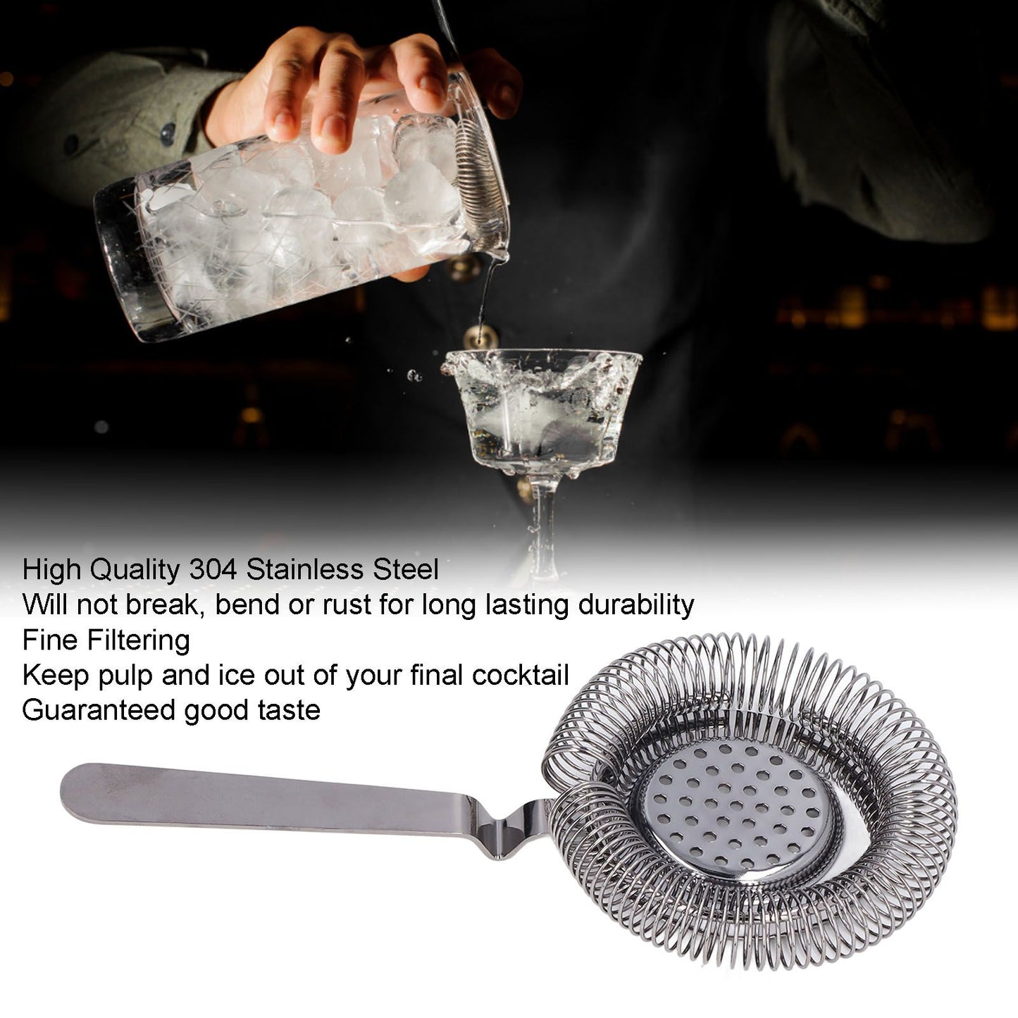 Bar Strainer Fine Filtering Professional Stainless Steel Cocktail Strainer for Bartending Restaurant Party Black Plated