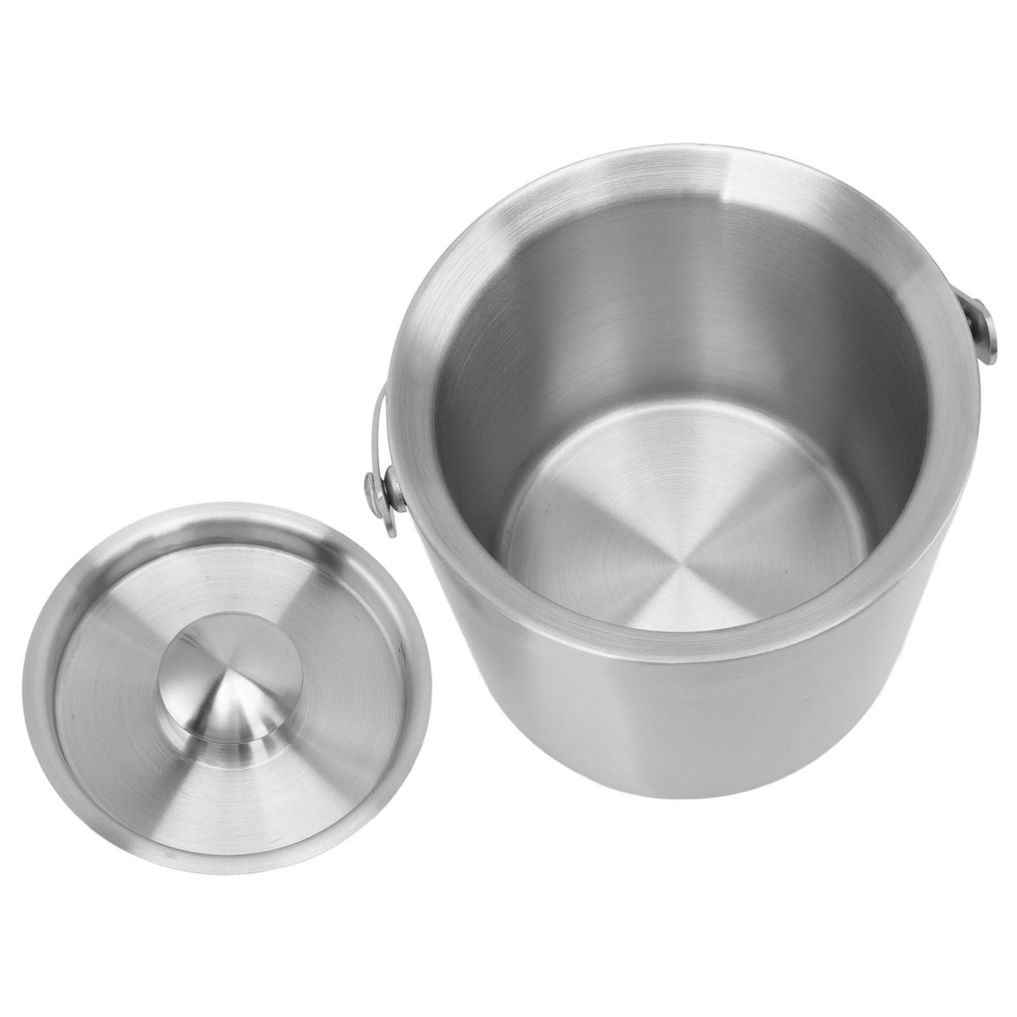 Stainless Steel Ice Bucket Double Layer Wine Champagne Beer Barrel with Handle for Bar Party 2L 15.5x15.7cm/6.1x6.2in