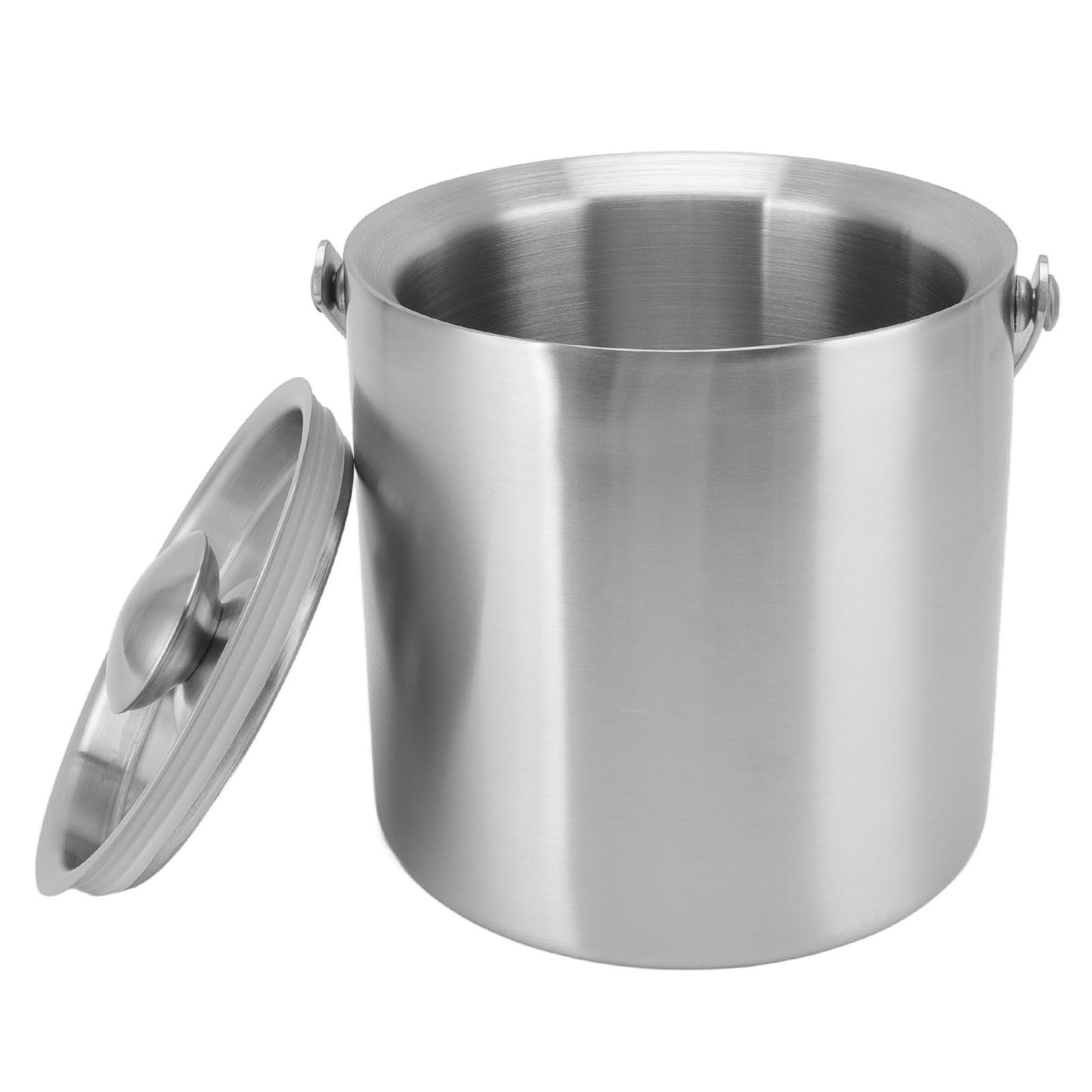 Stainless Steel Ice Bucket Double Layer Wine Champagne Beer Barrel with Handle for Bar Party 2L 15.5x15.7cm/6.1x6.2in