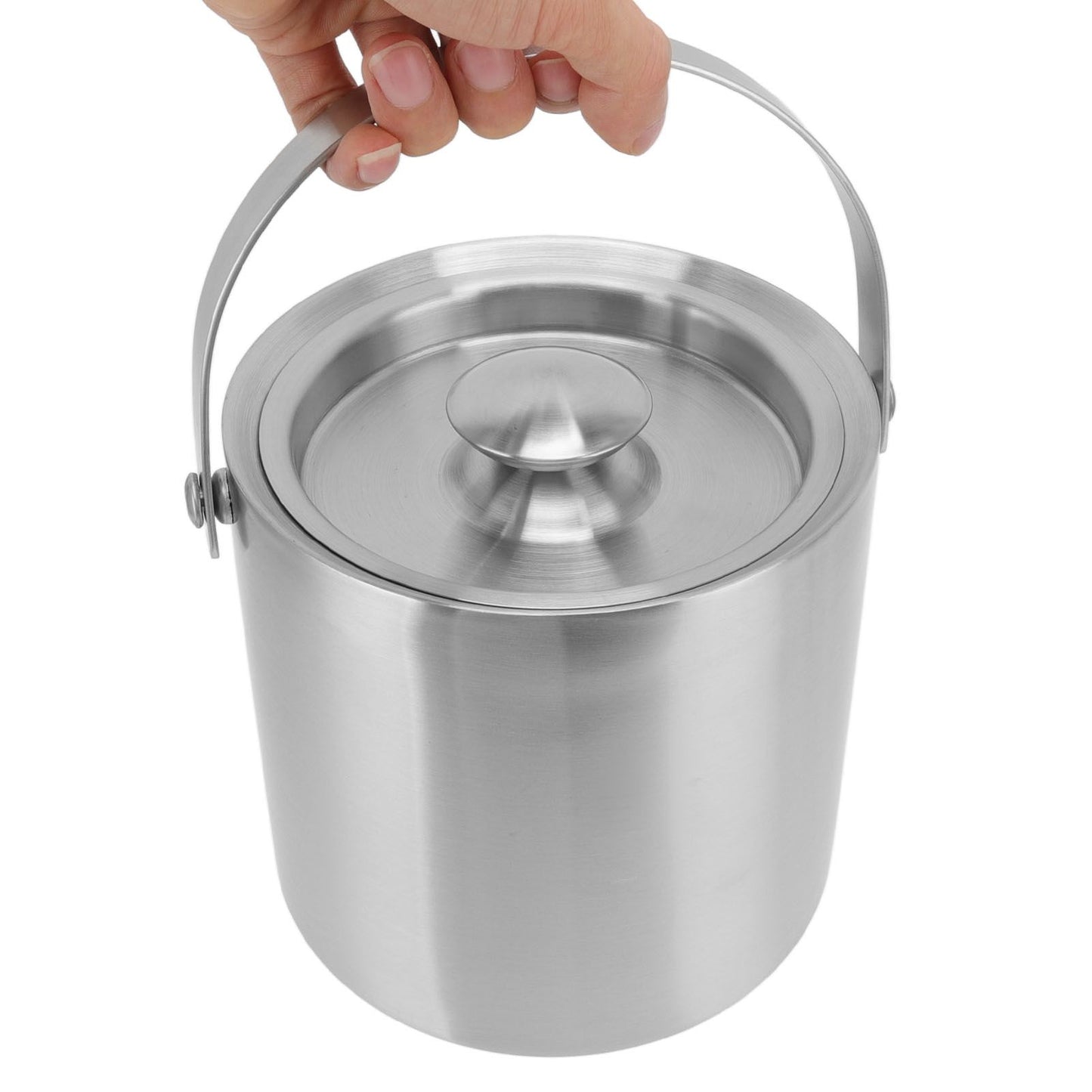 Stainless Steel Ice Bucket Double Layer Wine Champagne Beer Barrel with Handle for Bar Party 2L 15.5x15.7cm/6.1x6.2in