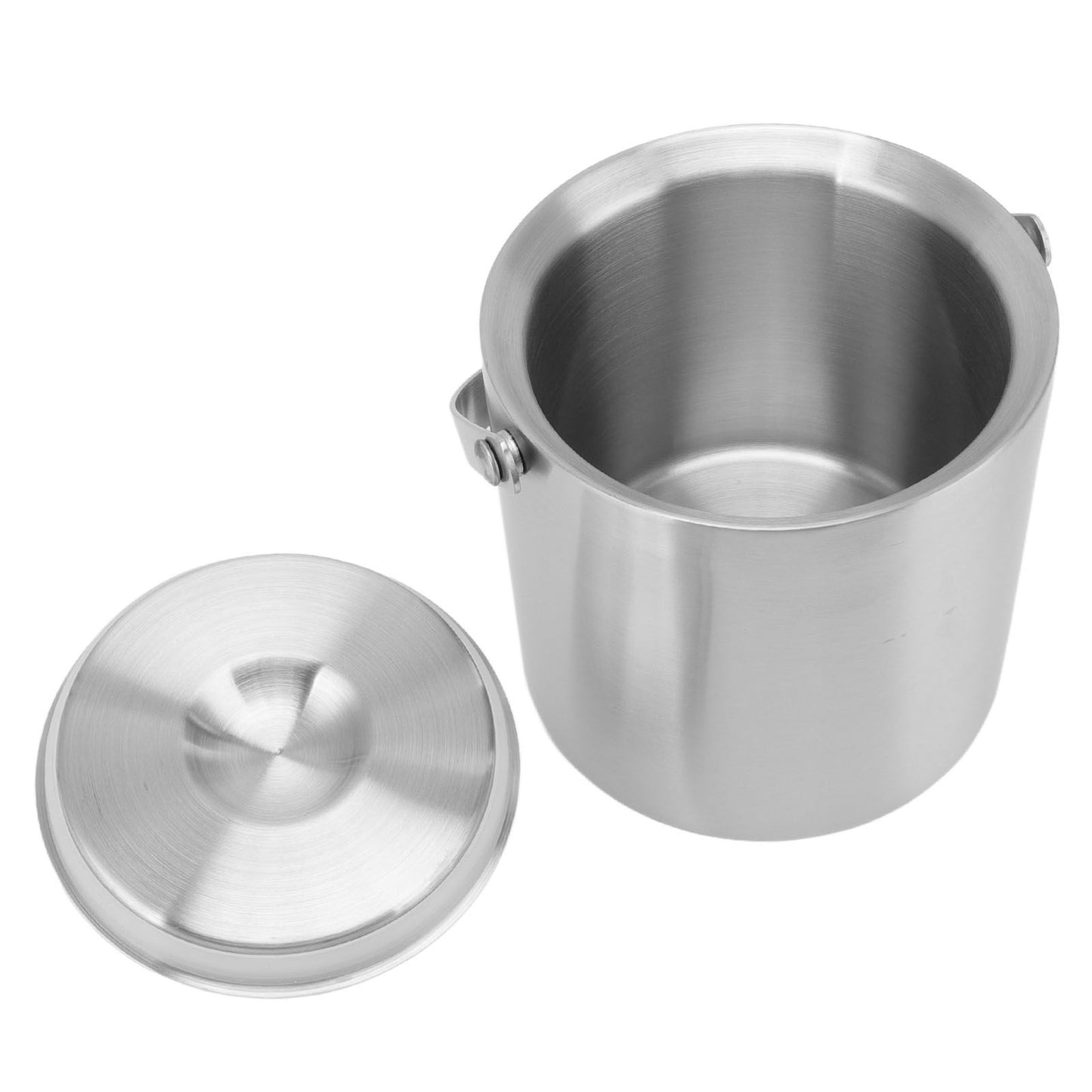 Stainless Steel Ice Bucket Double Layer Wine Champagne Beer Barrel with Handle for Bar Party 2L 15.5x15.7cm/6.1x6.2in
