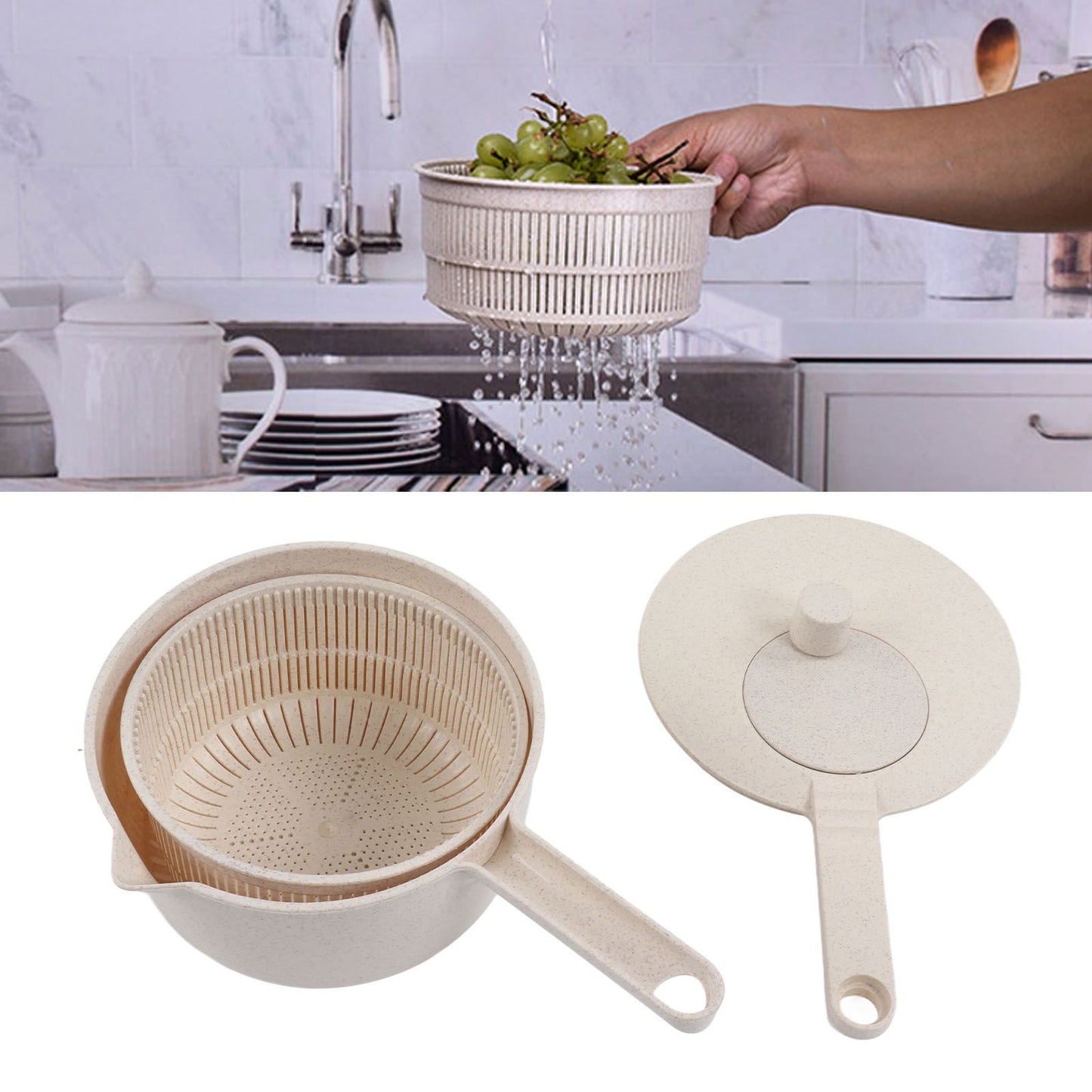 Small Salad Spinner BPA Free Multipurpose Vegetable Washer with Handle and Drain Basket for Home Kitchen