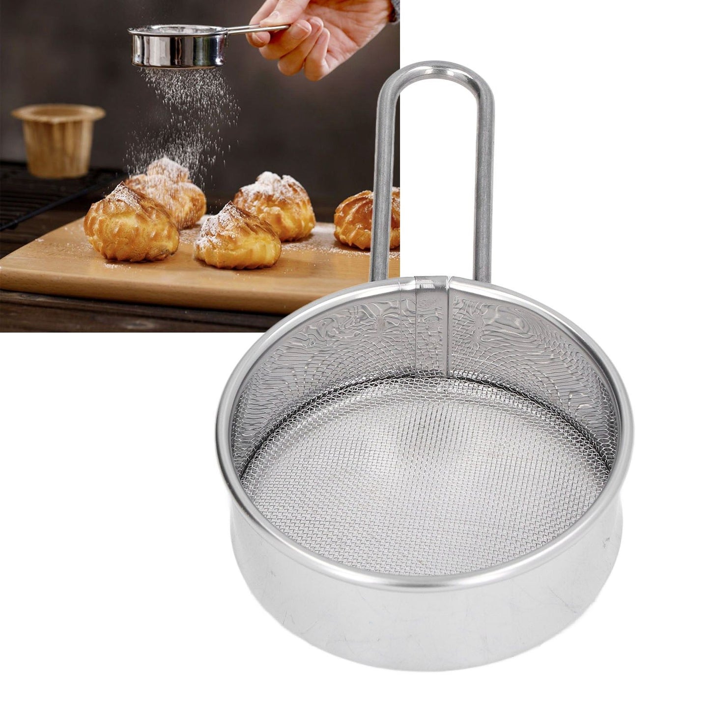 Mini Round Flour Sieve 304 Stainless Steel Fine 40 Mesh Small Professional Flour Strainer for Home Bakeries Cake Shops One Mini Flour Sieve