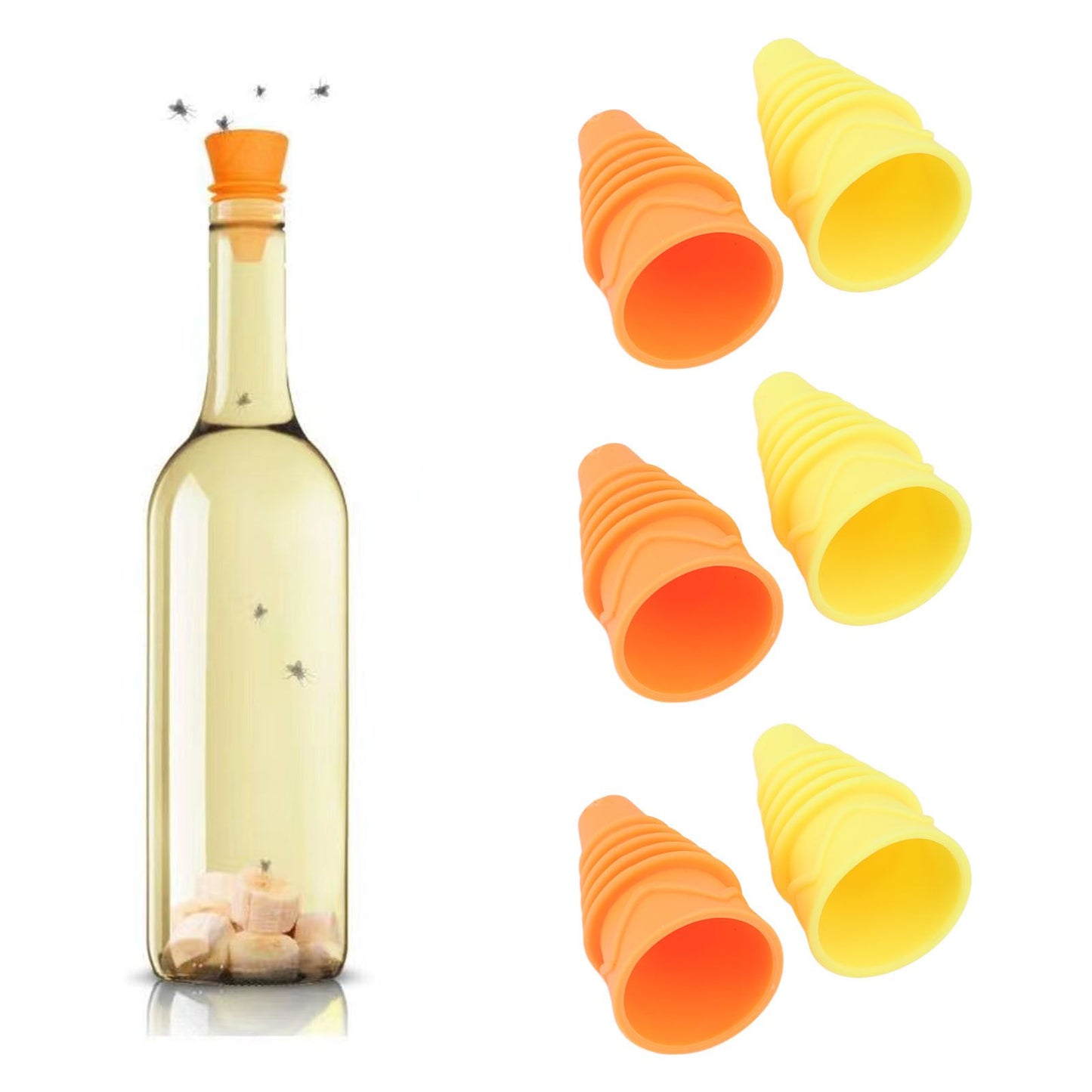 6PCS Fly Trap Funnel Reusable Flexible Silicone Flytrap Funnel Home Garden Kitchen Flytrap for Water Bottles