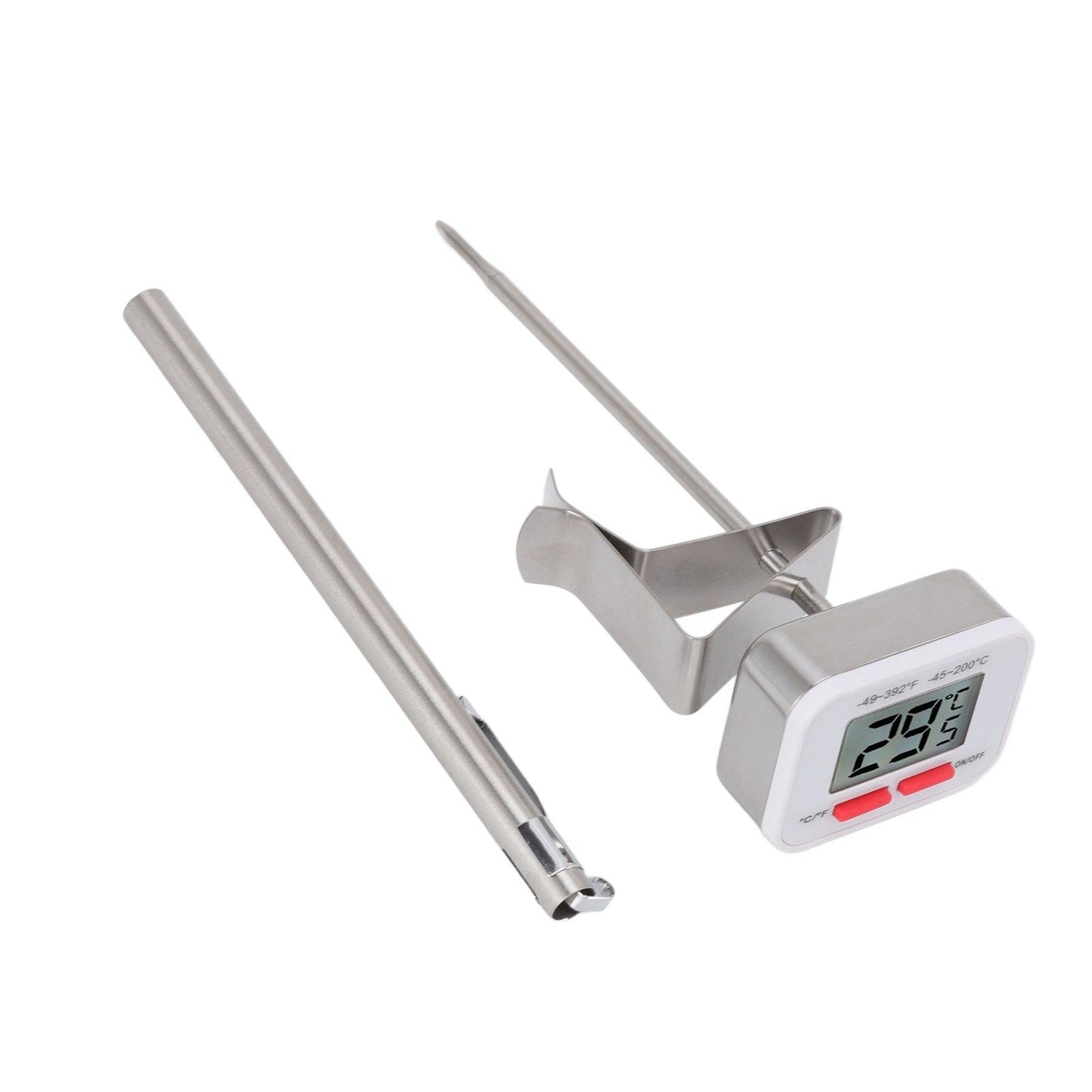 Food Thermometer Regulable Clip Large Display Screen Detachable Stainless Steel White Kitchen Thermometer