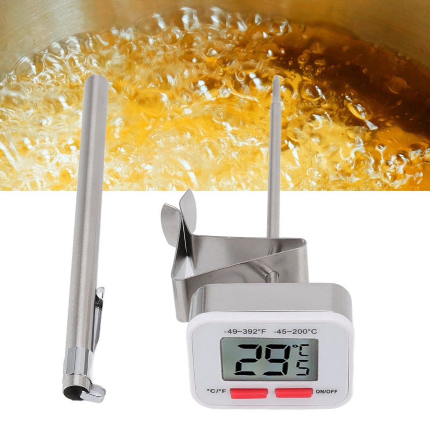 Food Thermometer Regulable Clip Large Display Screen Detachable Stainless Steel White Kitchen Thermometer