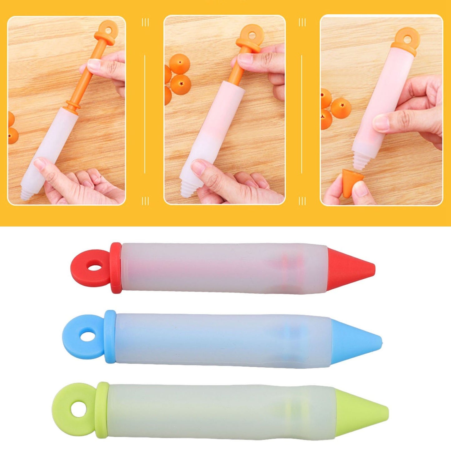3 Set Cake Decorating Pen Tool Kit Food Grade Silicone Detachable DIY Cake Icing Pen with 12 Patterns for Food Writing