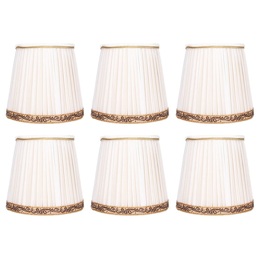6Pcs Fabric Mesh Lamp Shade Clip On Lampshade Beige Golden Edge Style for E14 Chandelier Ceiling Lamp