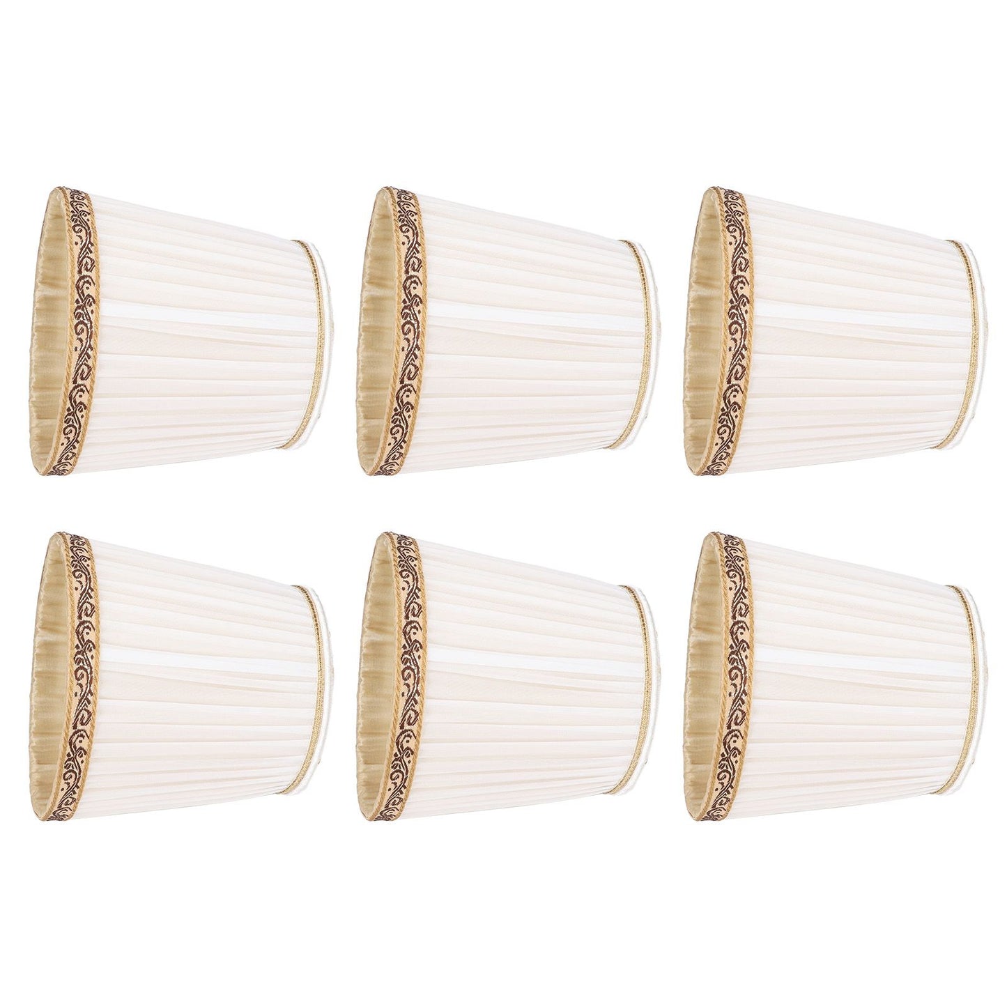 6Pcs Fabric Mesh Lamp Shade Clip On Lampshade Beige Golden Edge Style for E14 Chandelier Ceiling Lamp