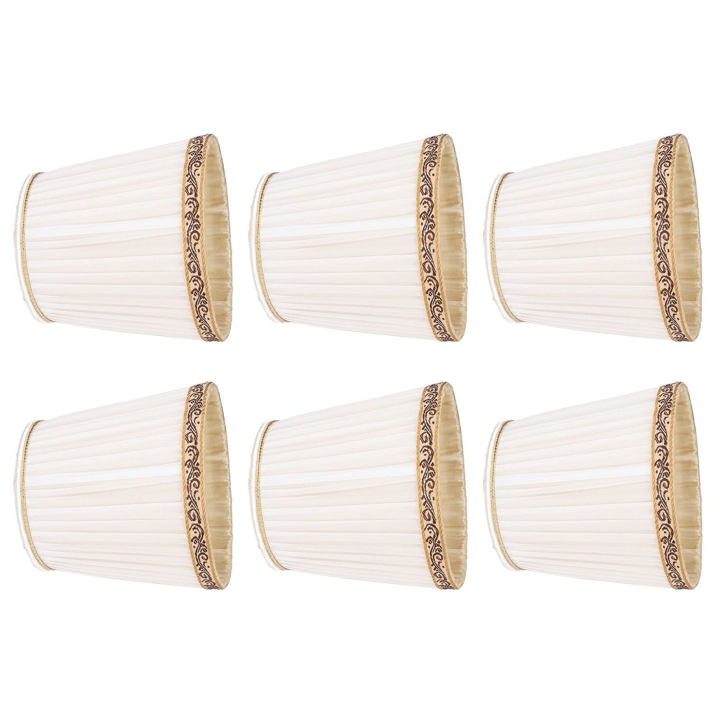6Pcs Fabric Mesh Lamp Shade Clip On Lampshade Beige Golden Edge Style for E14 Chandelier Ceiling Lamp