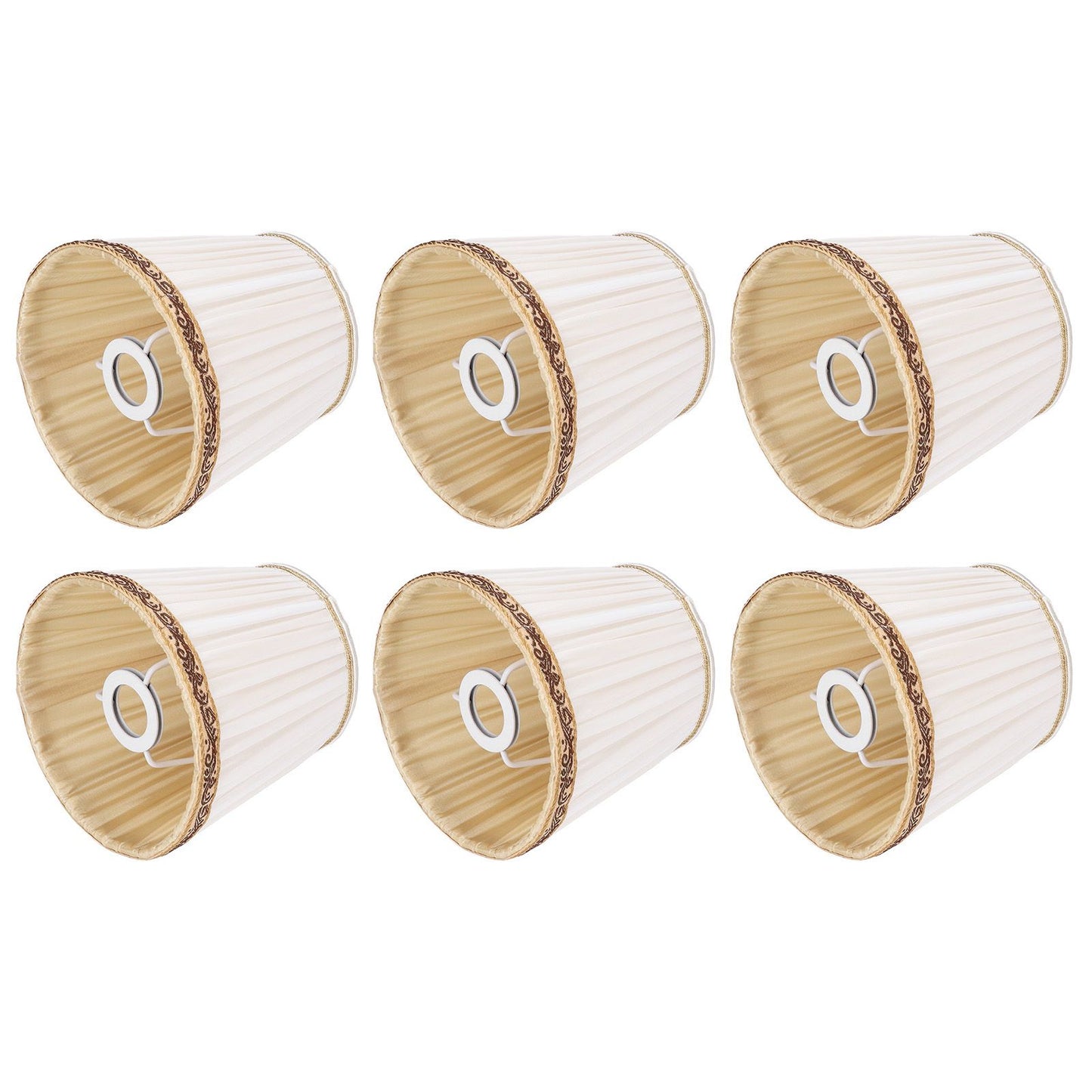 6Pcs Fabric Mesh Lamp Shade Clip On Lampshade Beige Golden Edge Style for E14 Chandelier Ceiling Lamp