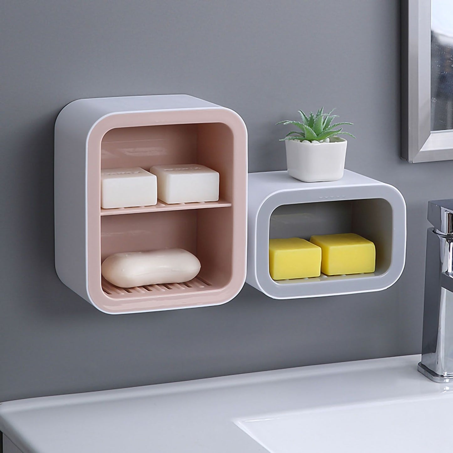 Seasoning Box Wall Mount Multi Grid Seasoning Storage Container Kitchen Seasoning Jar Combination Set 2 Container Gray with 2 Spoons