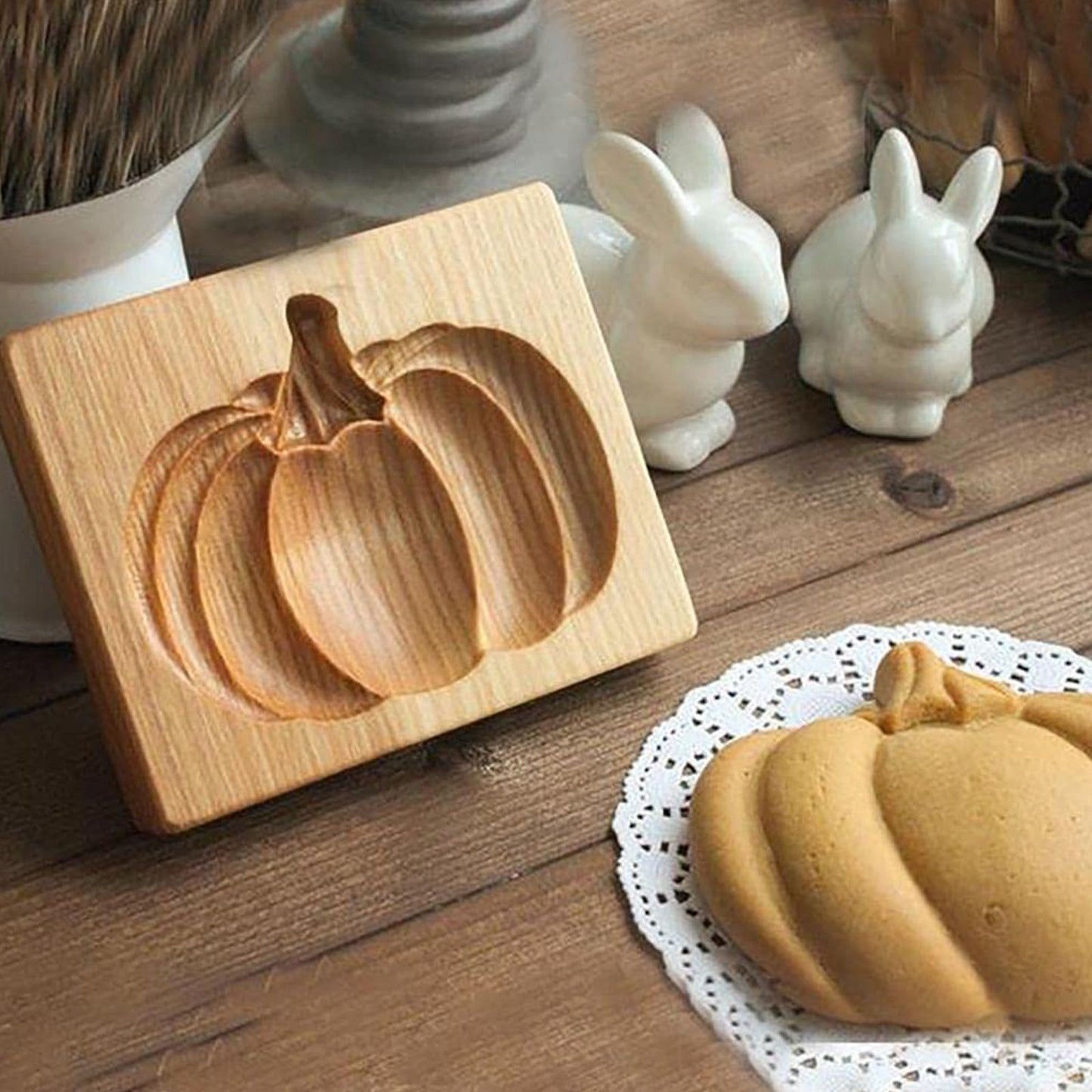 Wooden Cookie Cutter Baking Mold Carved Biscuit Cutter Embossing Mold Cookie Presses Stamps Gingerbread Cookie Mold for Cookies DIY Handmade Biscuits