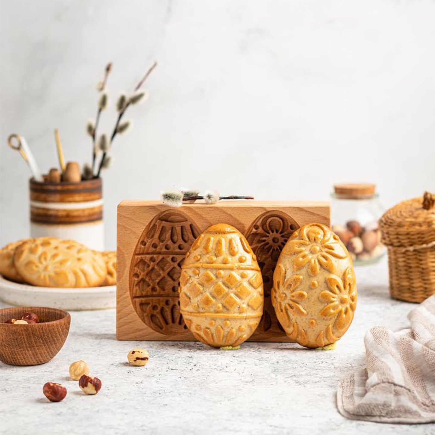 Wooden Cookie Cutter Baking Mold Carved Biscuit Cutter Embossing Mold Cookie Presses Stamps Gingerbread Cookie Mold for Cookies DIY Handmade Biscuits
