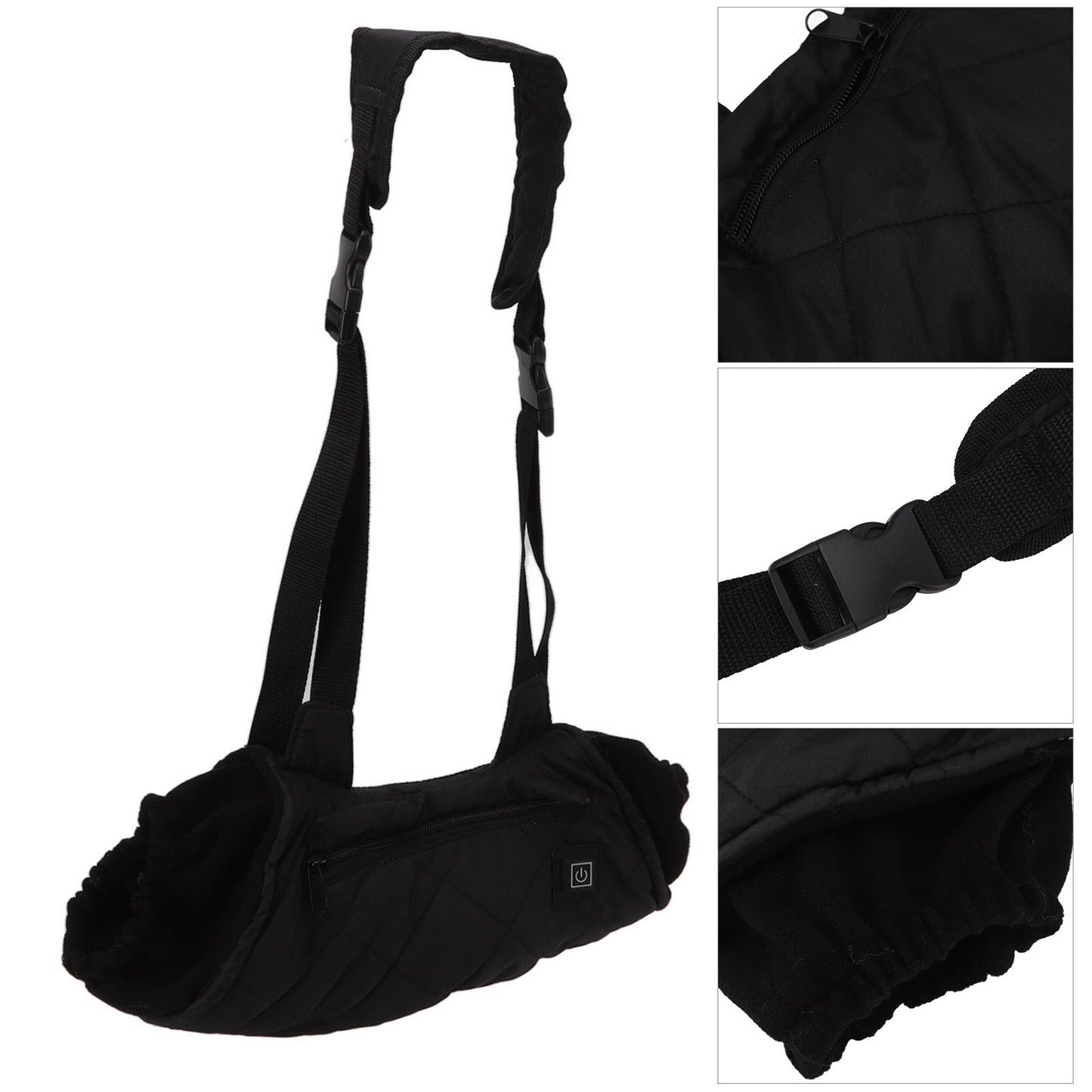 Electric Hand Warming Muff Temperature Controllable Waterproof Quilted Cotton Heated Hand Pouch for Winter Black