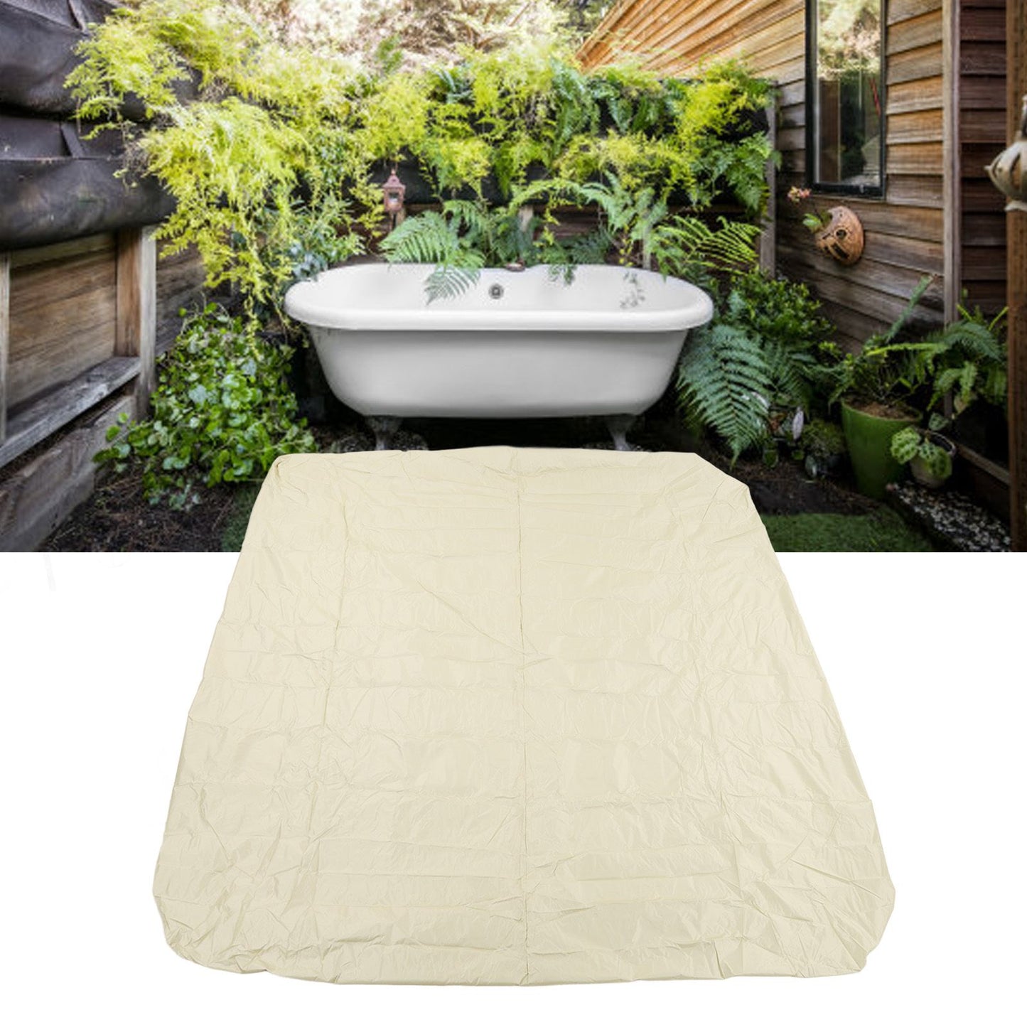 SPA Cover Square Waterproof 190 Silver Coated Polyester Taff Weather Resistant Hot Tub Cover Protector for Bathtub 231x231x30cm/90.9x90.9x11.8in Beige