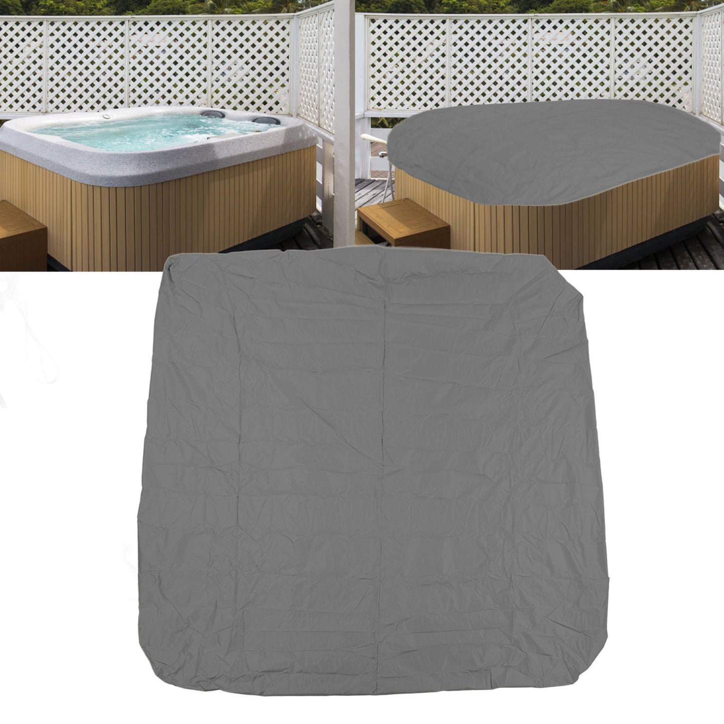 SPA Cover Square Waterproof 190 Silver Coated Polyester Taff Weather Resistant Hot Tub Cover Protector for Bathtub 207x207x30cm/81.5x81.5x11.8in Grey