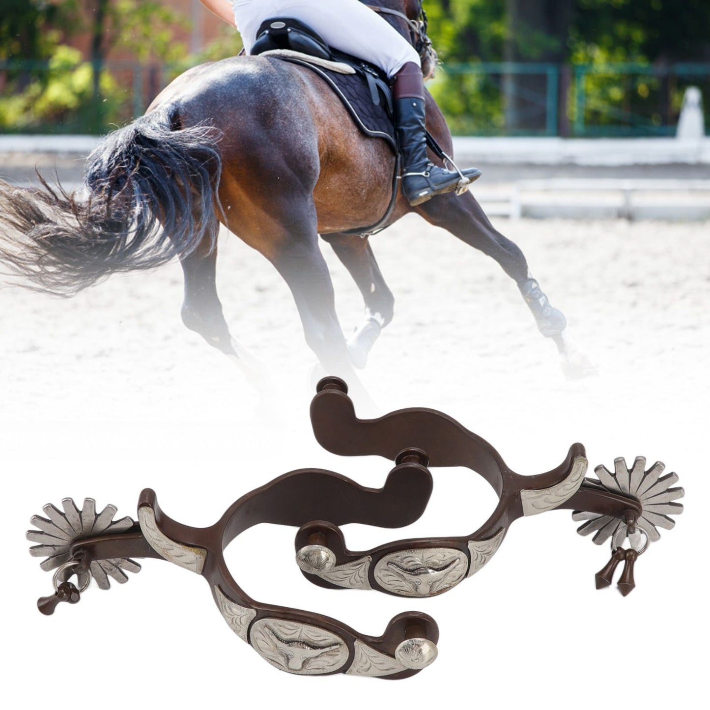 2 PCS Cowboy Horse Spurs Outdoor Garden Retro Spurs Saddlery Equipment with Cow Icon