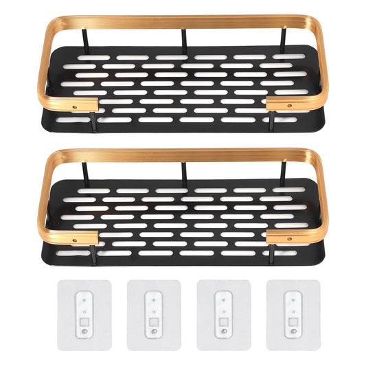 Shower Caddy Double Layer Rectangle Shape Space Saving Aluminum Punching Free Installation Bathroom Supplies for Home Black Gold