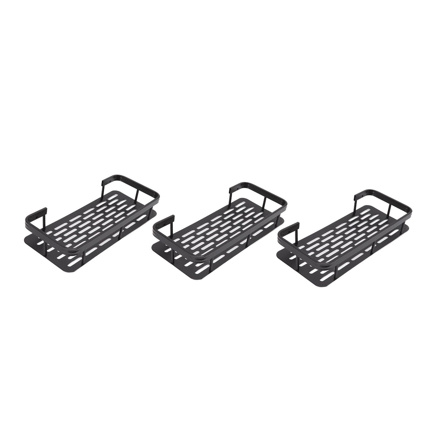 Shower Storage Rack 3 Layers Punch Free Rectangle Aluminum Shower Shelf Basket for Home Bathroom Black