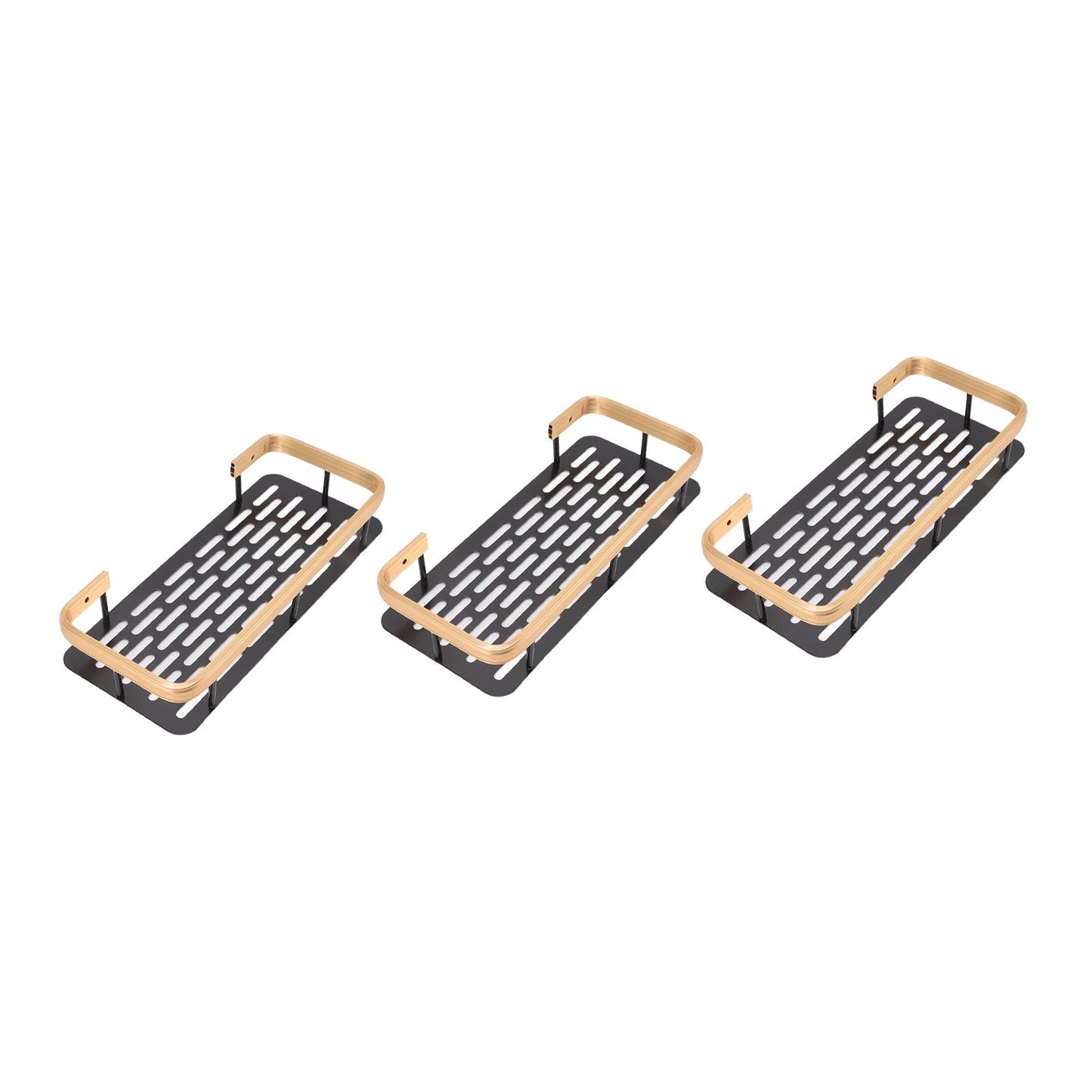 Shower Storage Rack 3 Layers Punch Free Rectangle Aluminum Shower Shelf Basket for Home Bathroom Black Gold